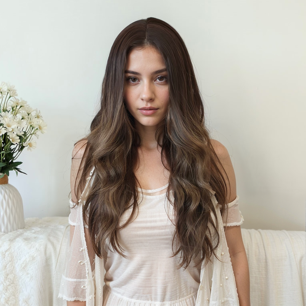 Emily 28 Inches Brown Long Wavy Wig