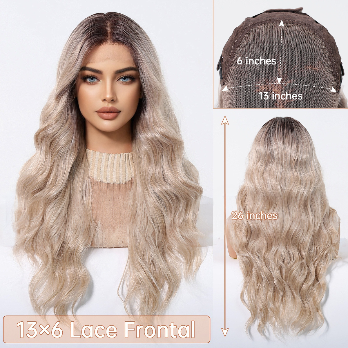 Ellie | Ombré Blonde Long Wavy 13*6 HD Lace Frontal Wig (Hand-Tied)
