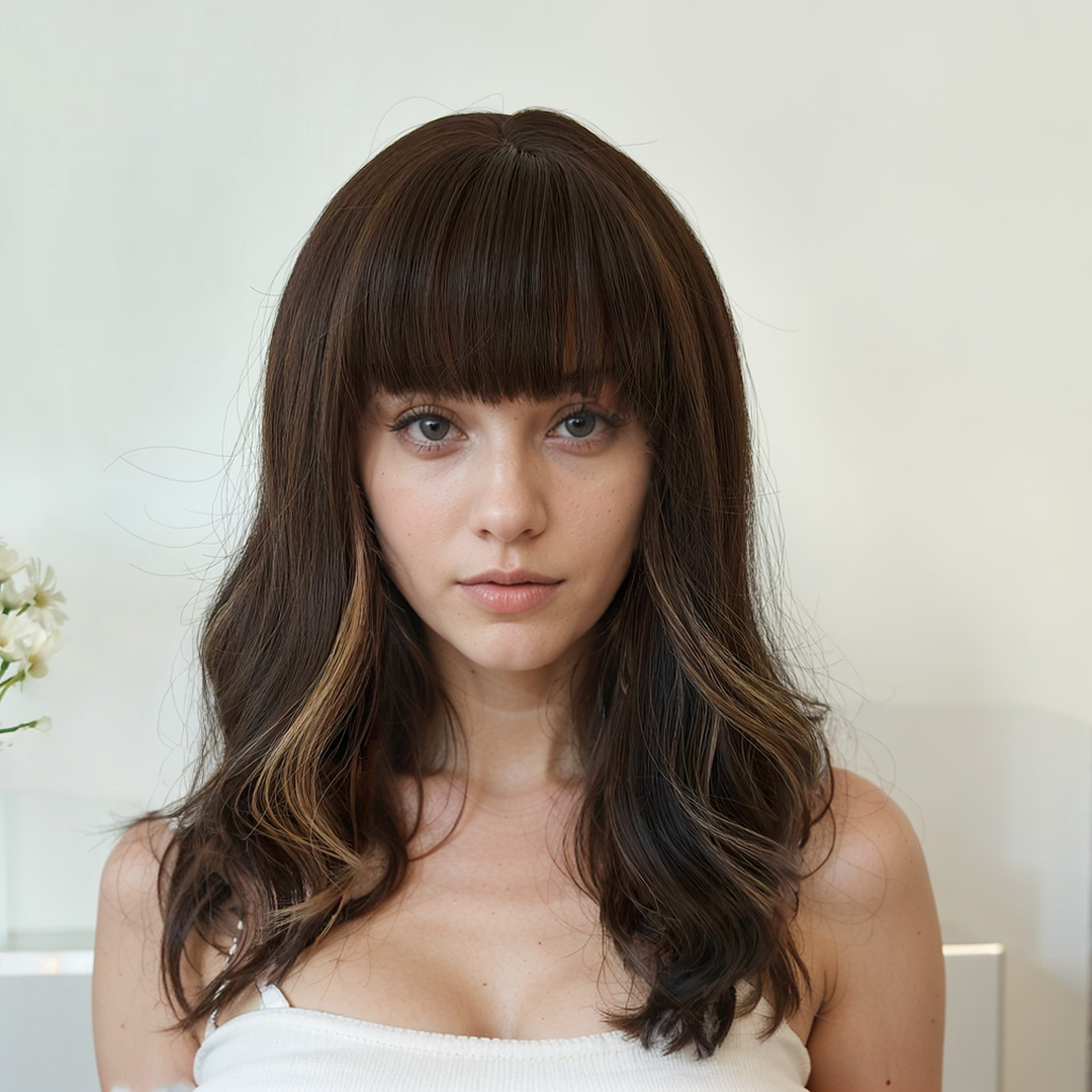 Nova Dark Brown Short Wavy Wig with bangs