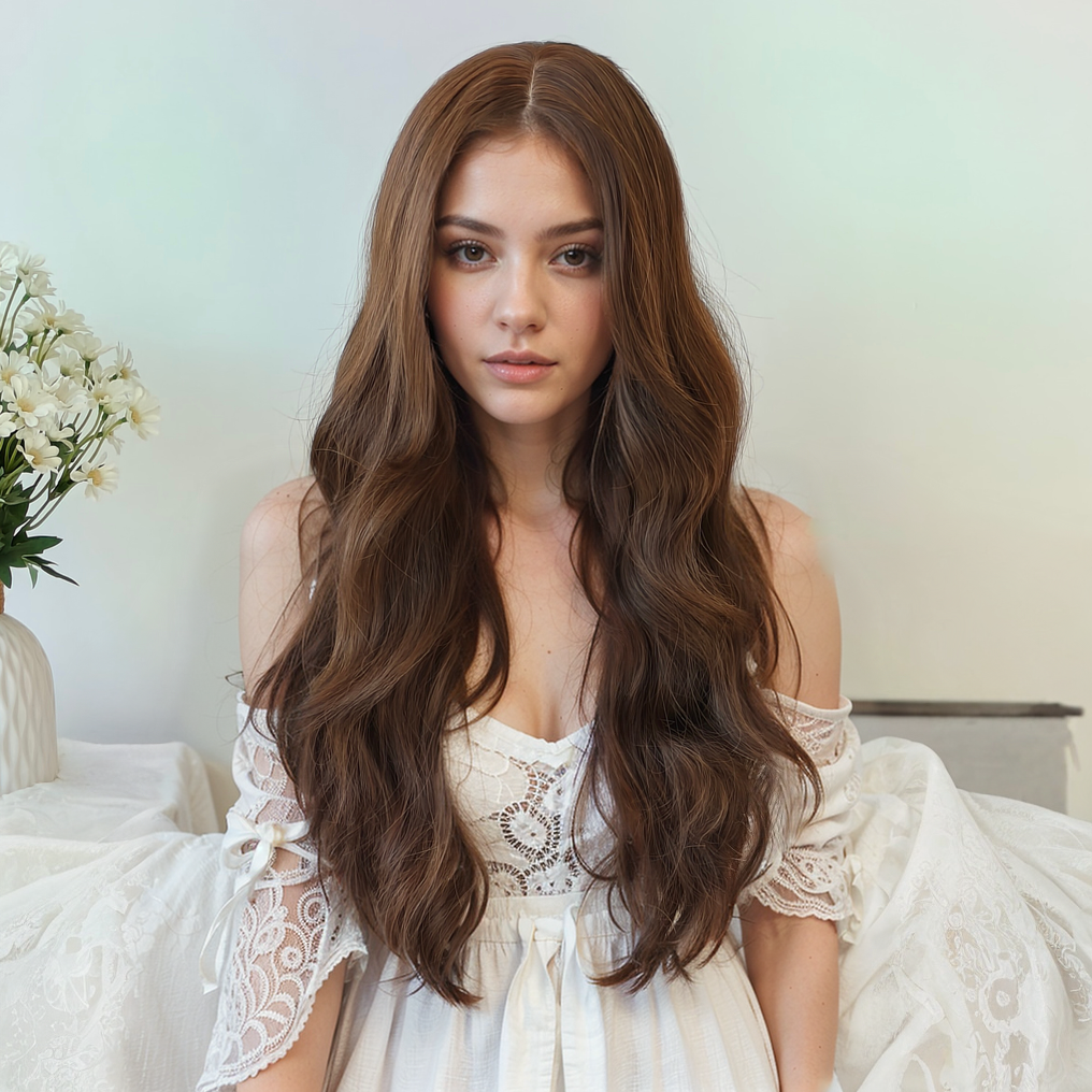 Stella Brown long wavy wig without bangs