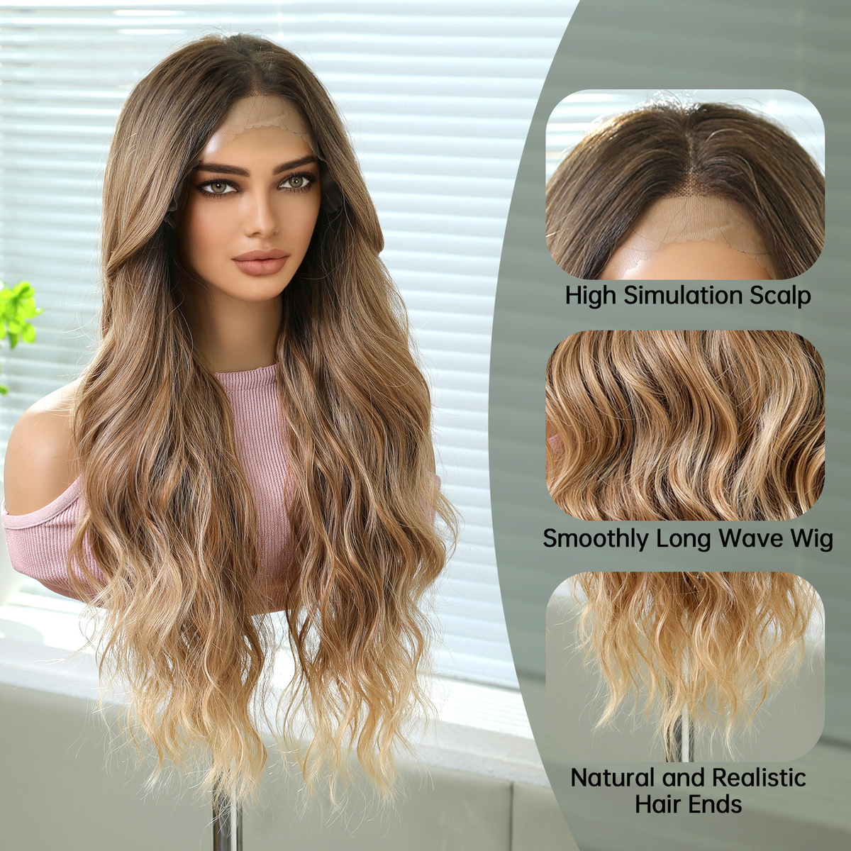 Orla | Ombré Brown Long Wavy 13*6 HD Lace Frontal Wig (Hand-Tied) 26