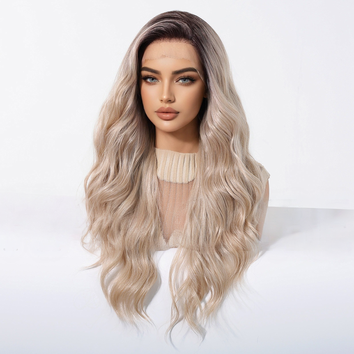 Ellie | Ombré Blonde Long Wavy 13*6 HD Lace Frontal Wig (Hand-Tied)