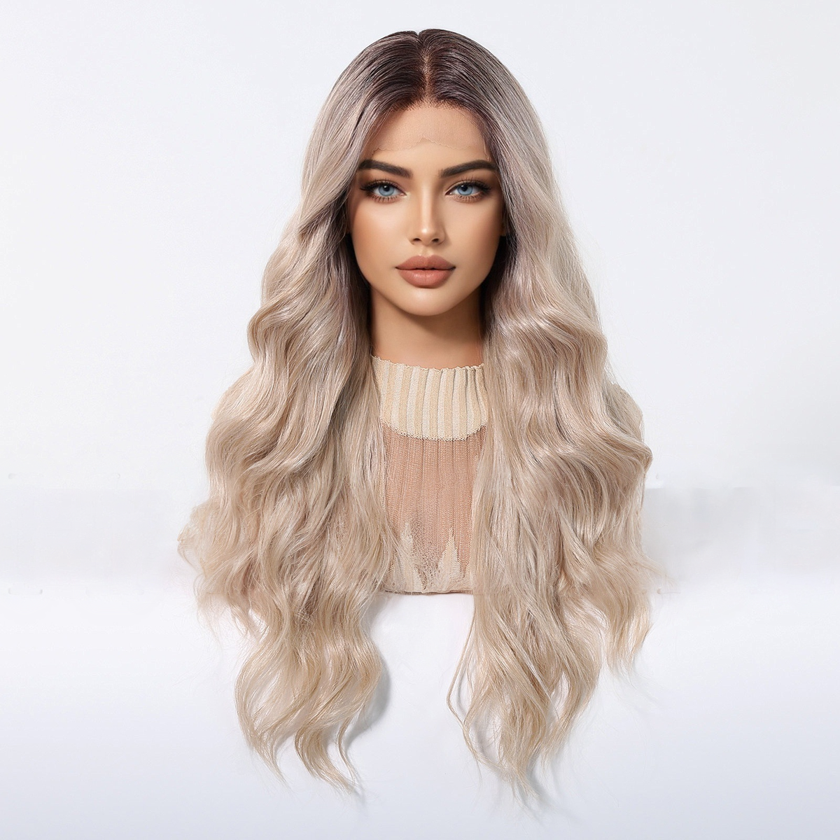Ellie | Ombré Blonde Long Wavy 13*6 HD Lace Frontal Wig (Hand-Tied)