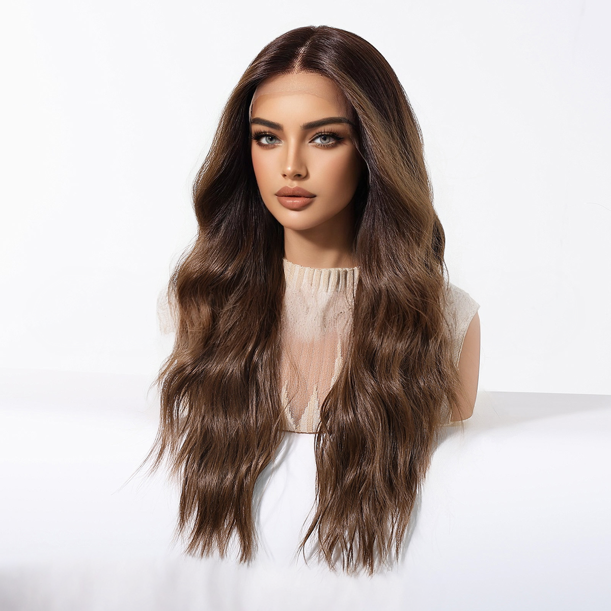 Sophia | Dark Brown Long Wavy 13*6 HD Lace Frontal Wig (Hand-Tied)