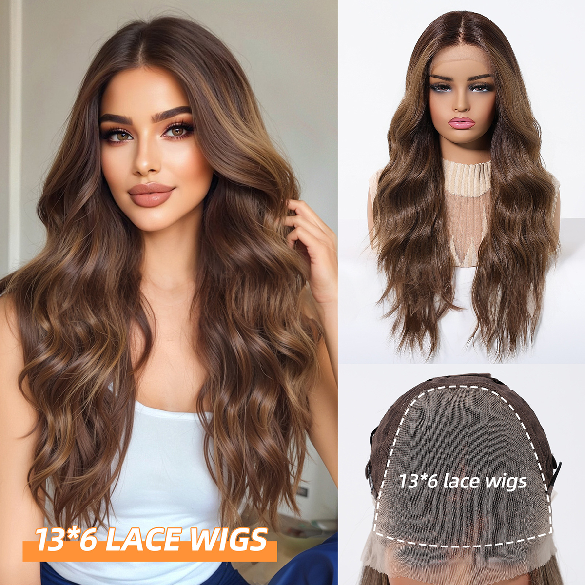 Sophia | Dark Brown Long Wavy 13*6 HD Lace Frontal Wig (Hand-Tied)