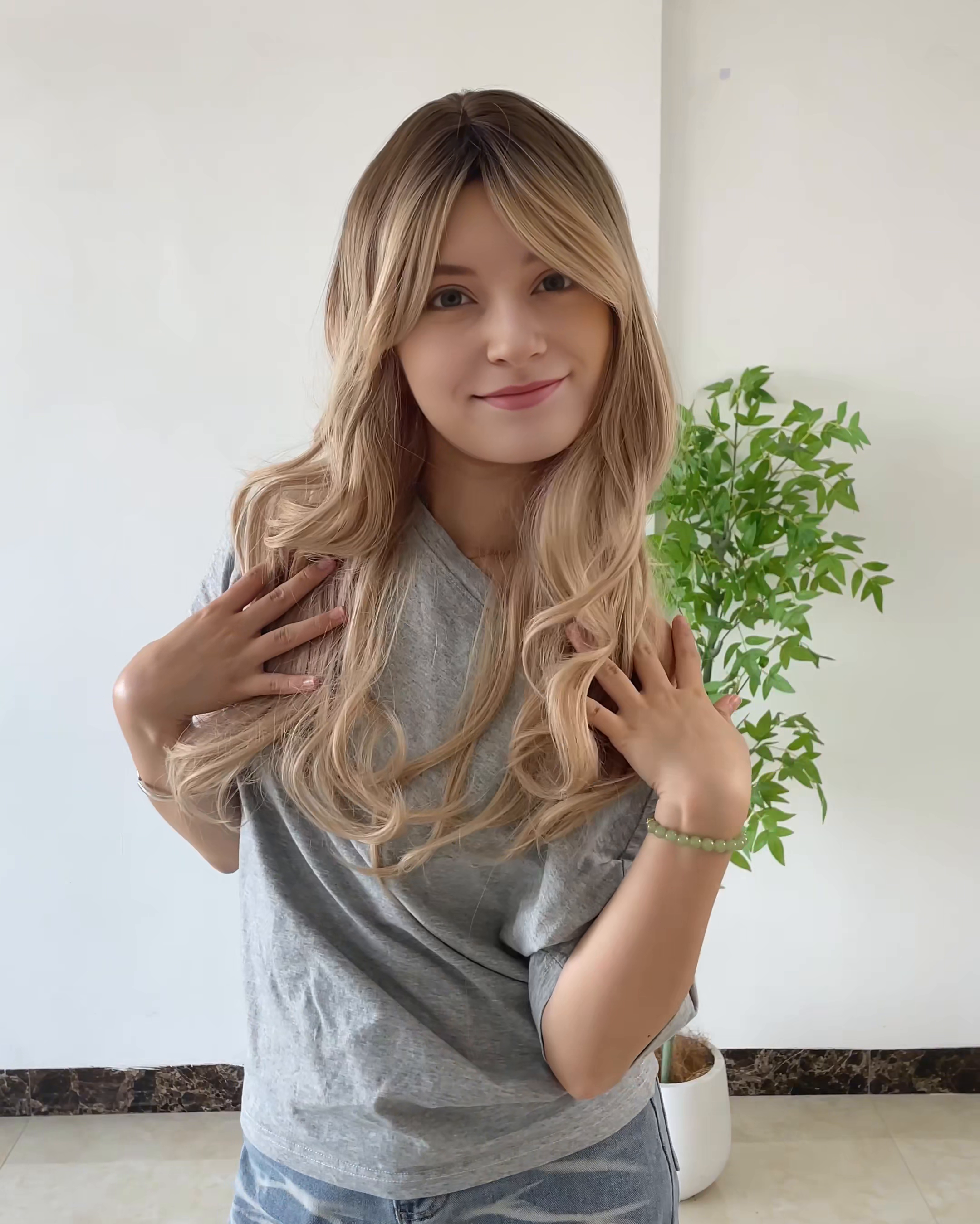Sophia Blonde Long Wavy Wig with Bangs