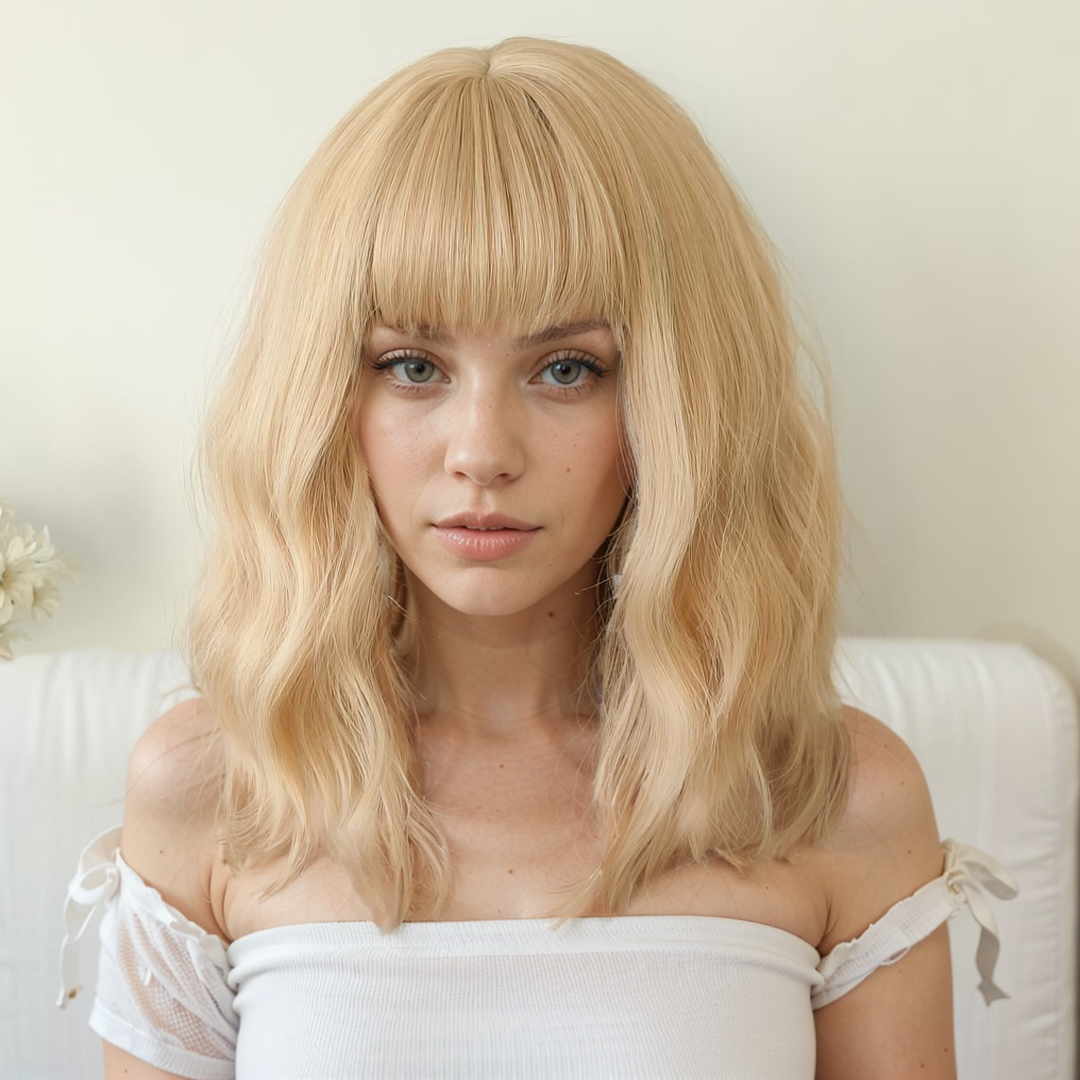 Emilia Blonde Short Wavy Bob Wig with Bangs
