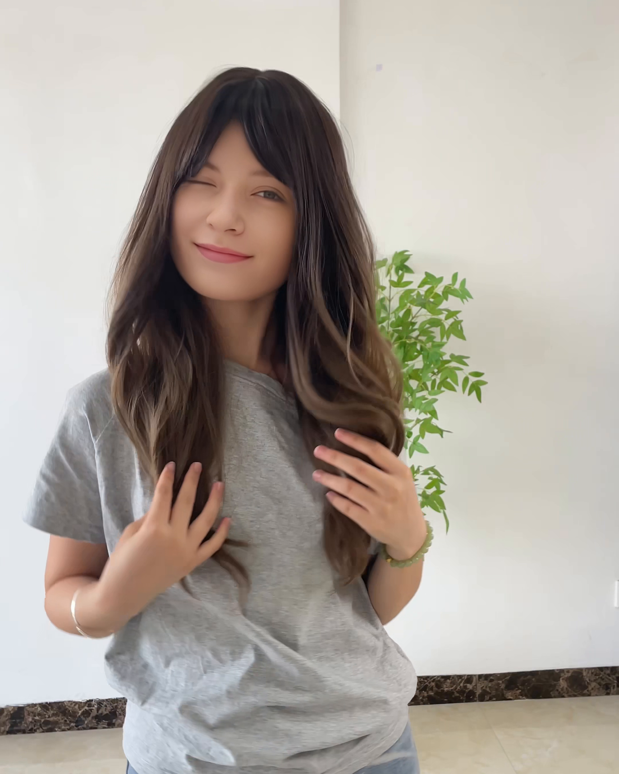 26 Inches Brown Long Wavy Wig with Bangs