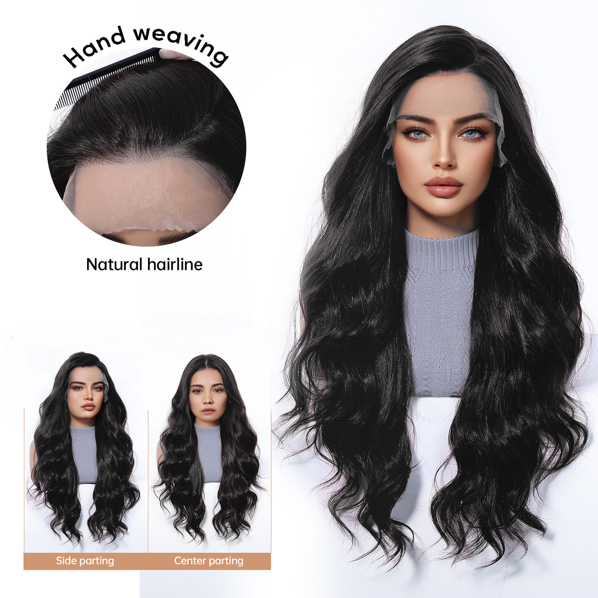 Lily | Black Long Wavy 13*6 HD Lace Front Wig (Hand-Tied)