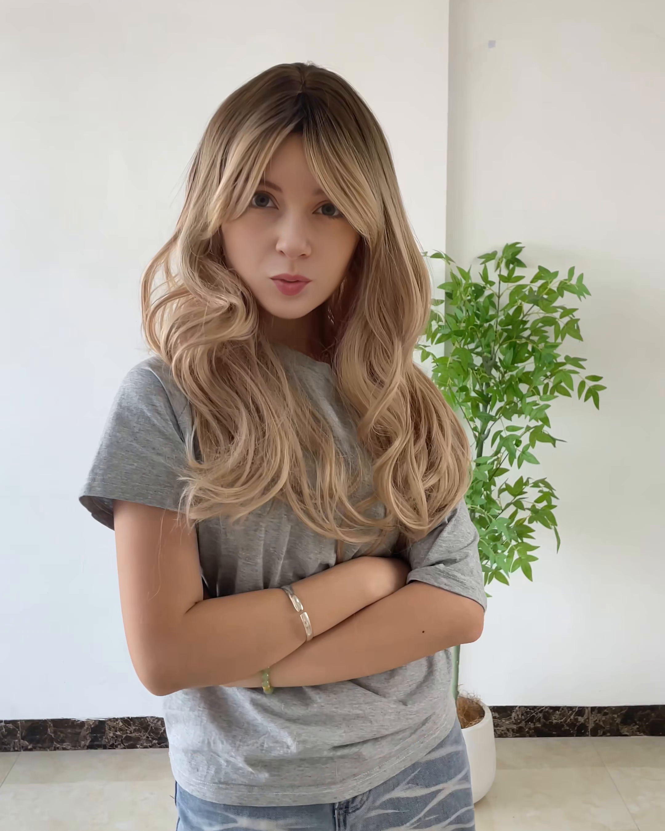 Sophia Blonde Long Wavy Wig with Bangs