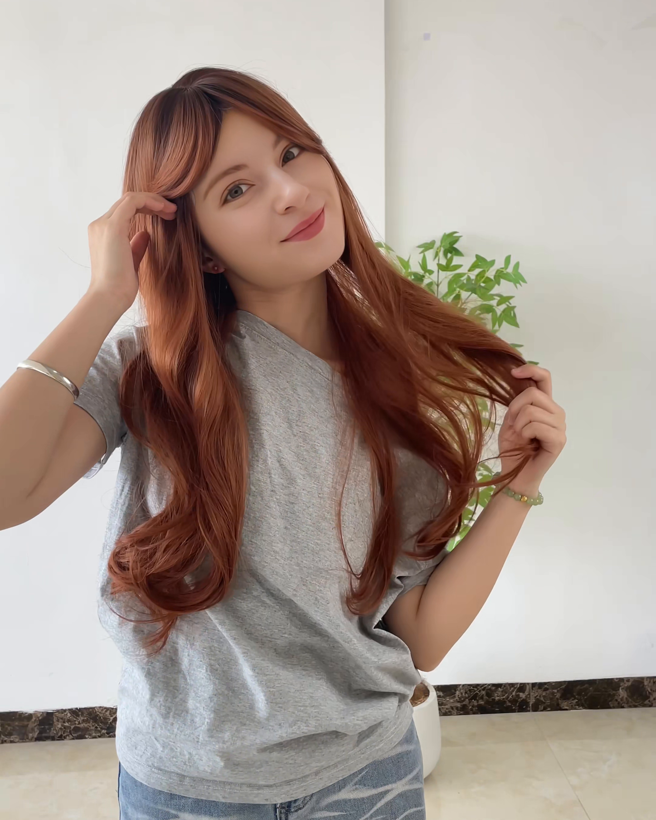 Red Brown Long Wavy Wig