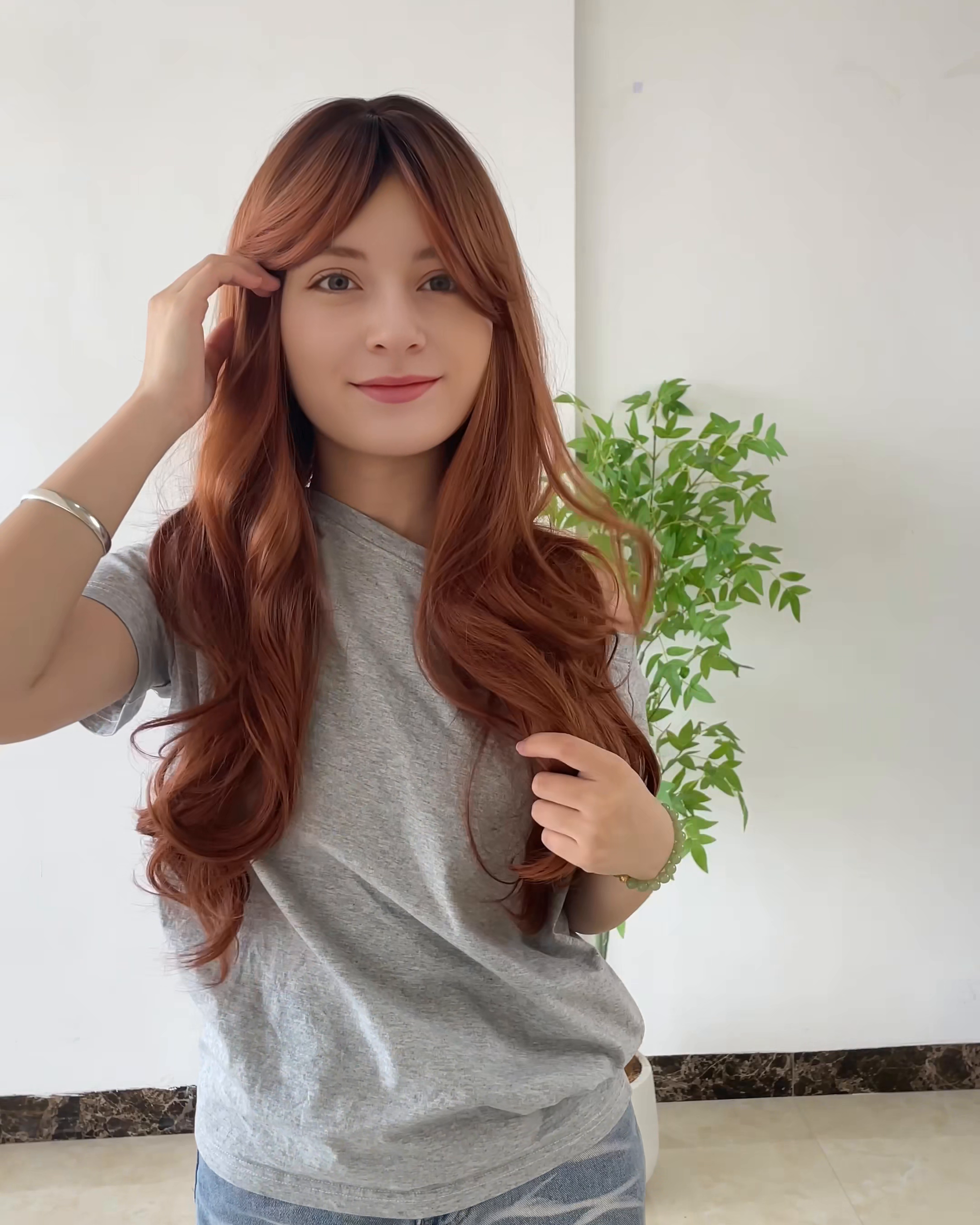 Red Brown Long Wavy Wig