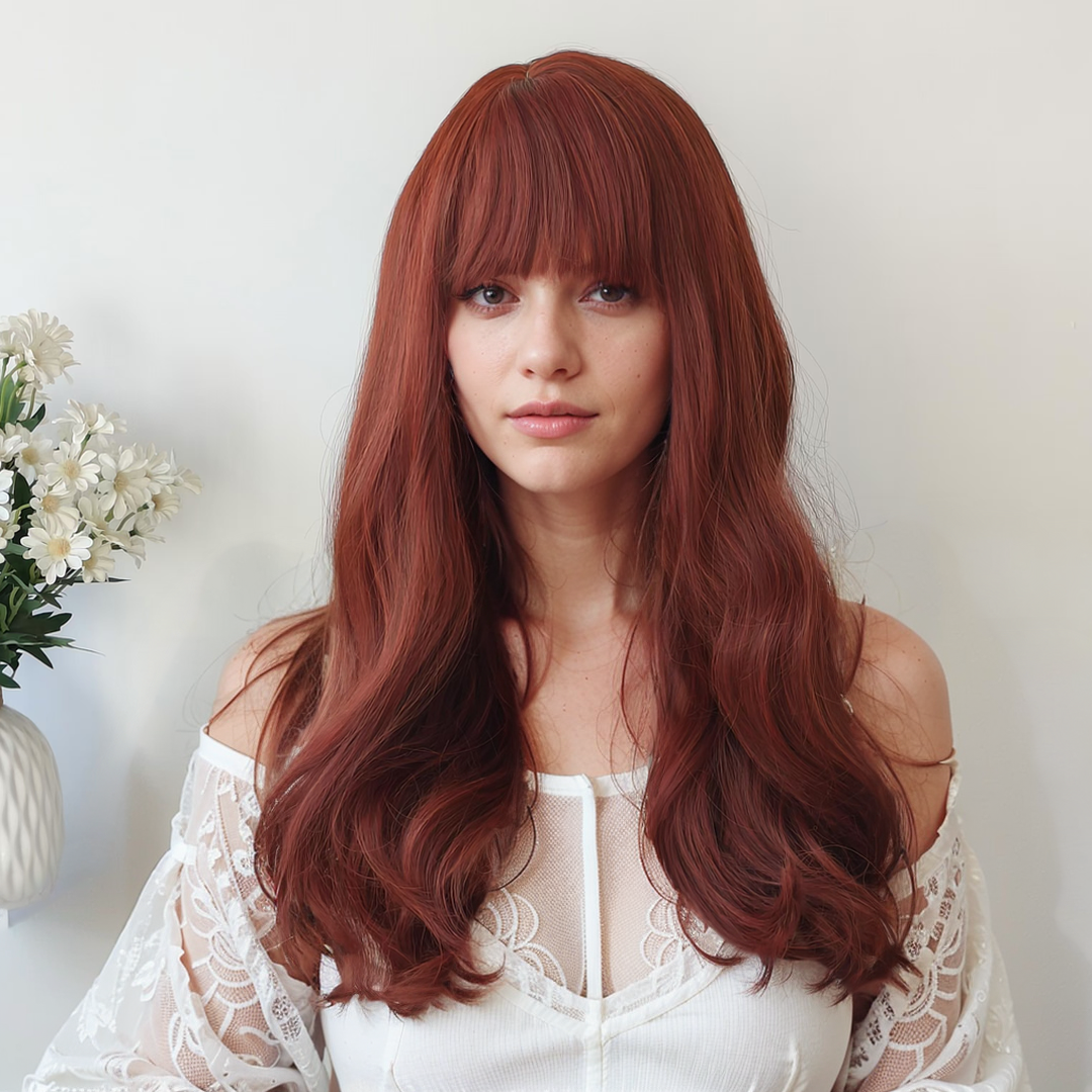 Olivia 26 Inches Red Long Wavy Wig with Bangs Anna