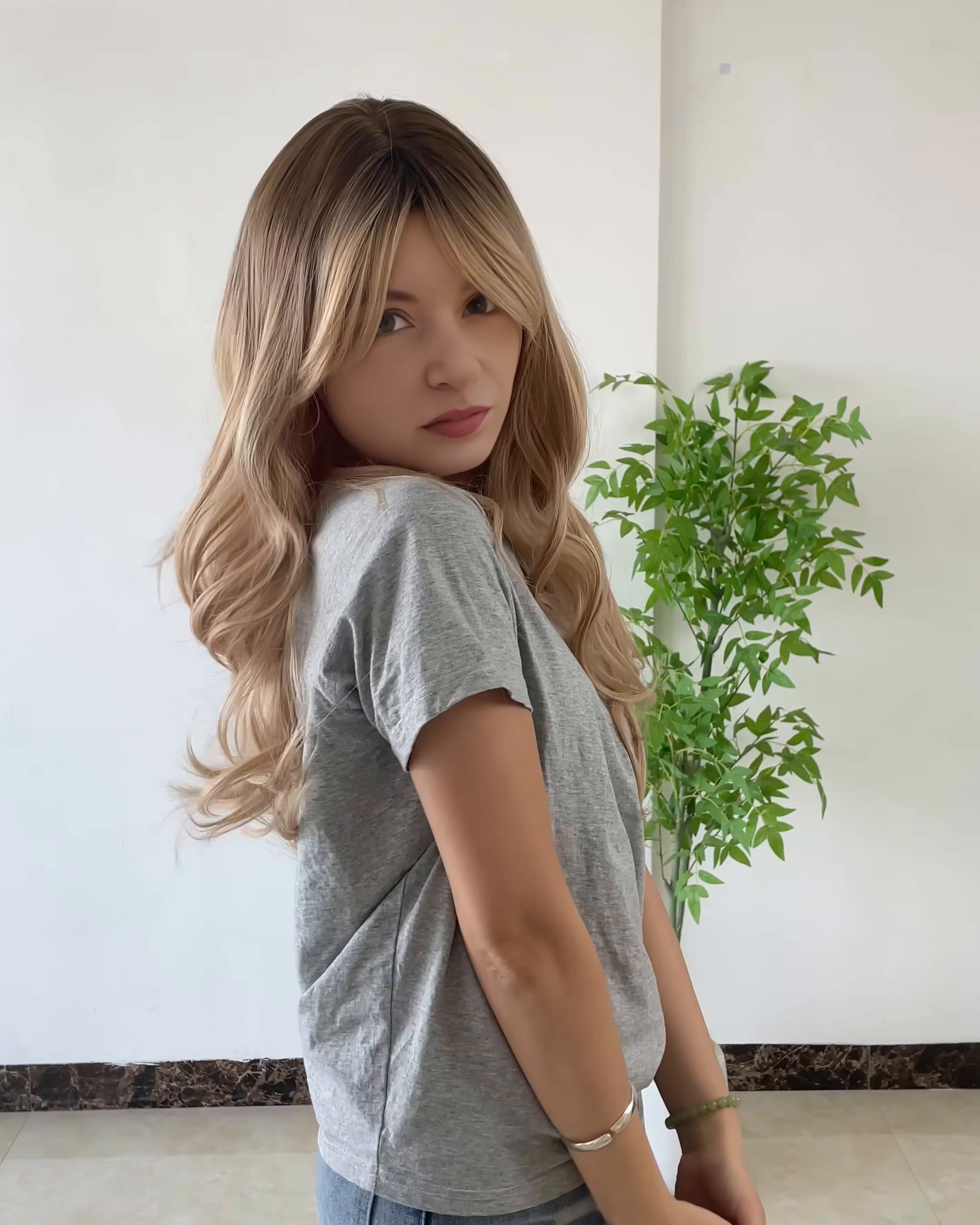 Sophia Blonde Long Wavy Wig with Bangs