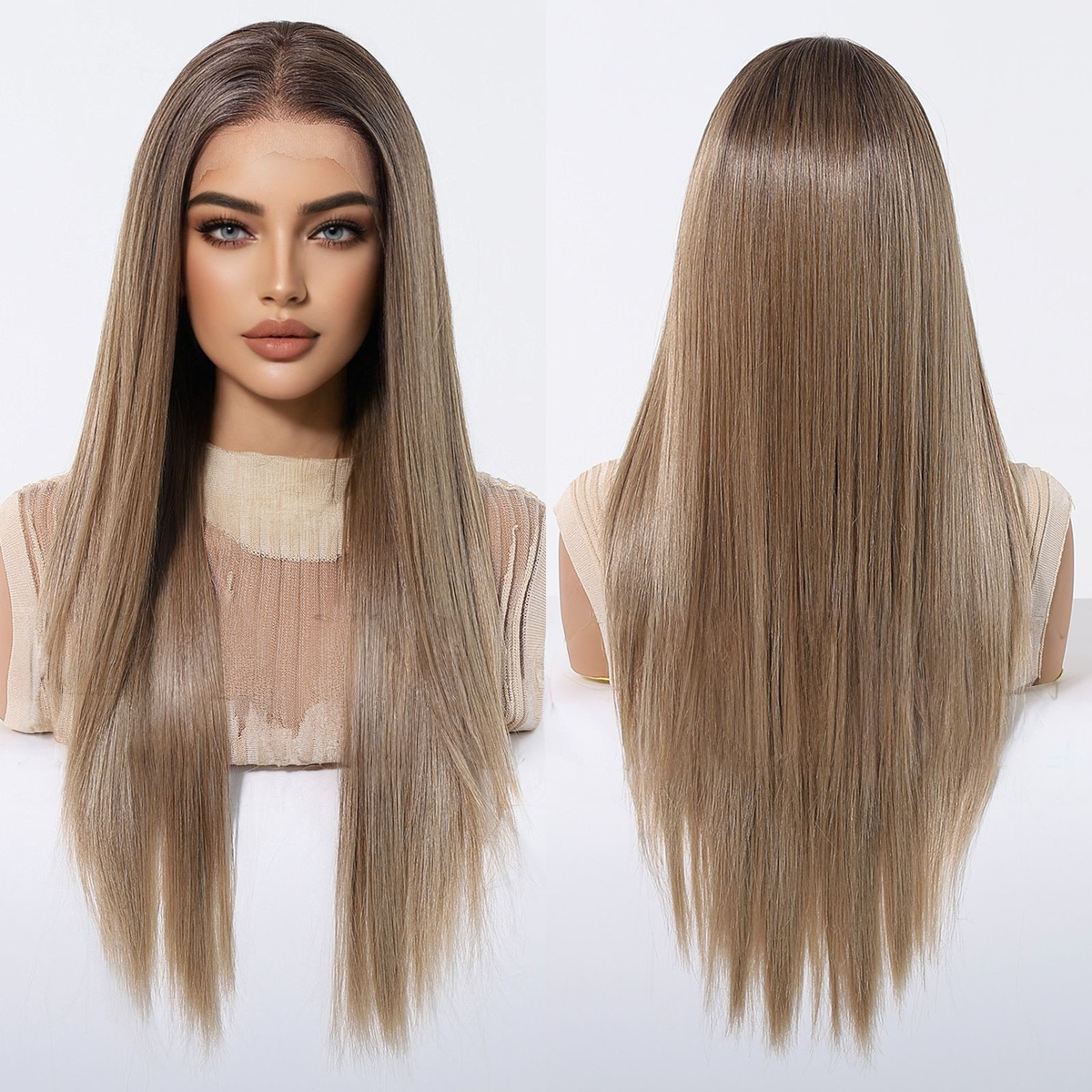 Ayla 26” Straight HD Lace Front Wig - Ombre Brown, Beginner-Friendly