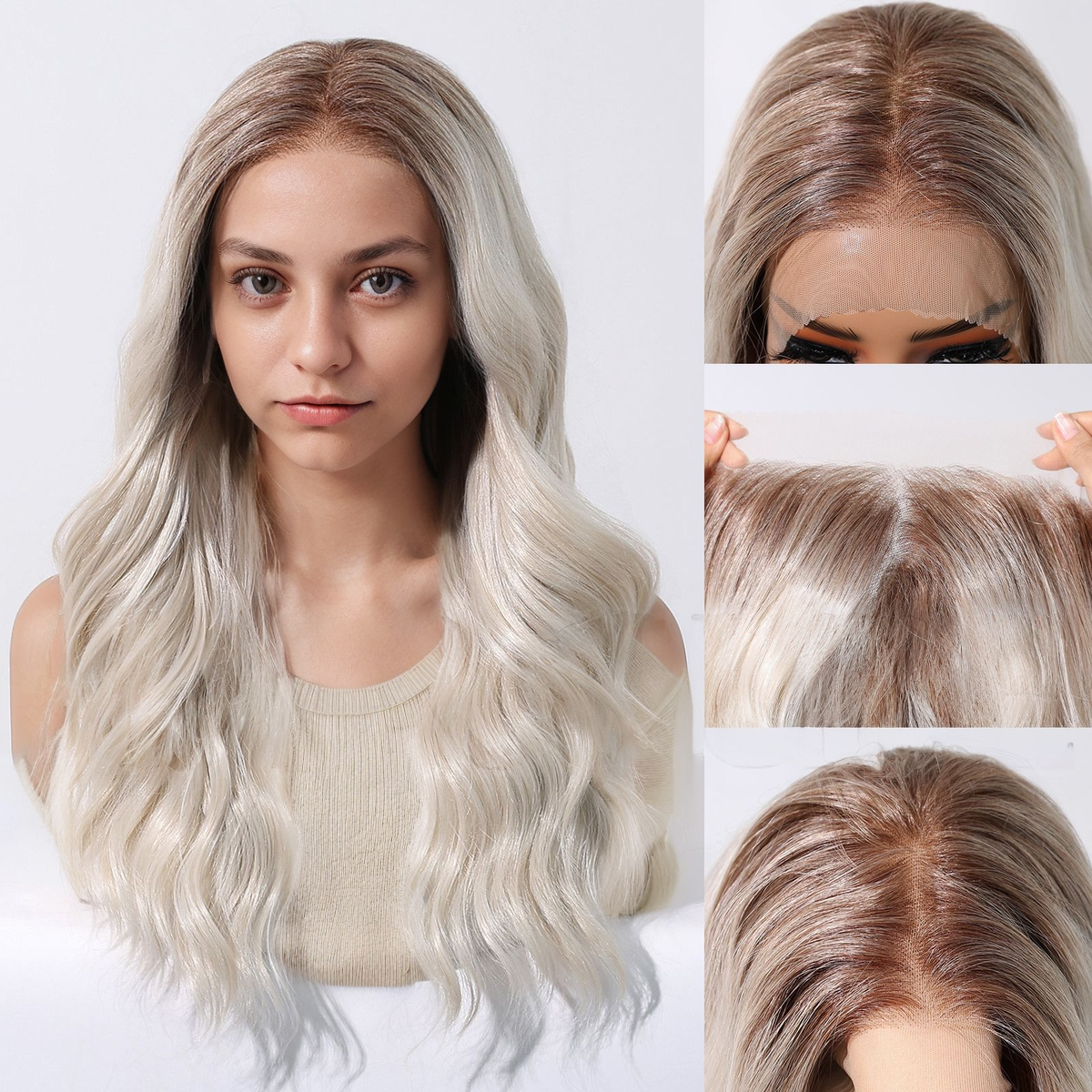 Body Wave HD Lace Front Wig - Ombre White Blonde, Pre-Plucked Hairline, 22 Inch (56cm)