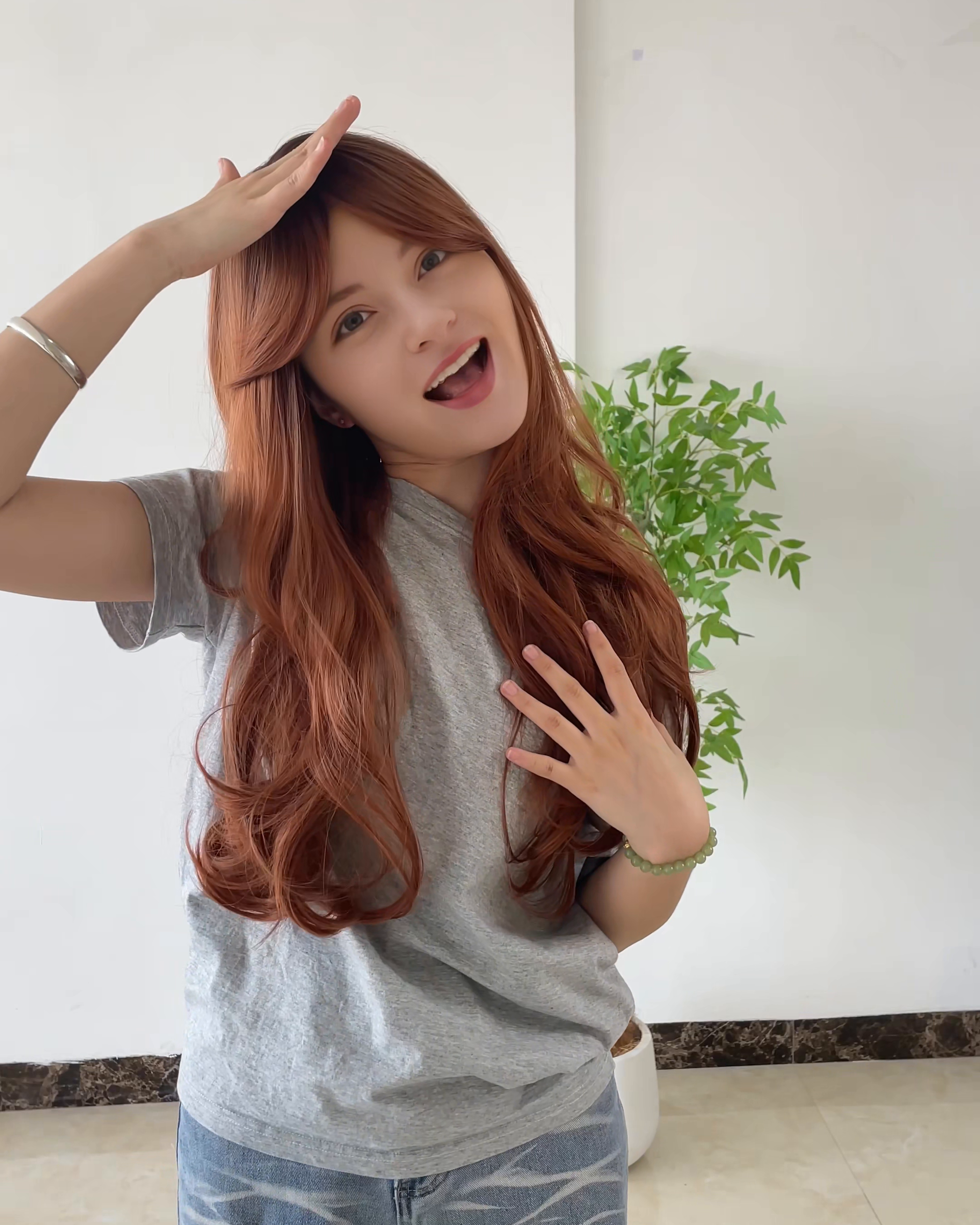 Red Brown Long Wavy Wig