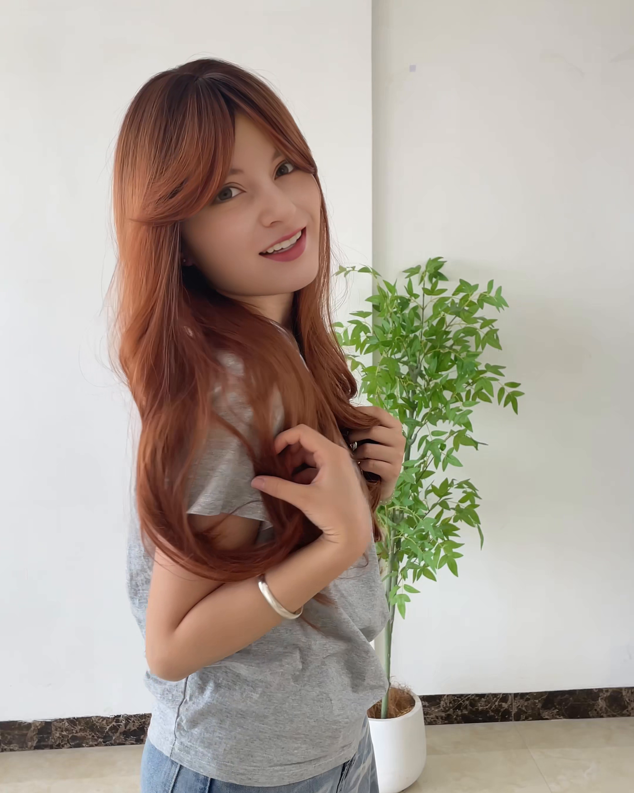 Red Brown Long Wavy Wig