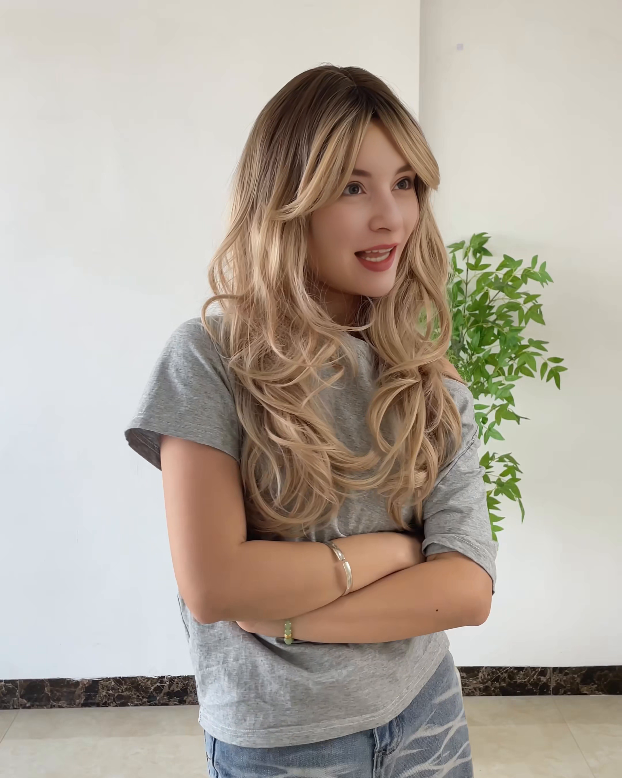 Sophia Blonde Long Wavy Wig with Bangs