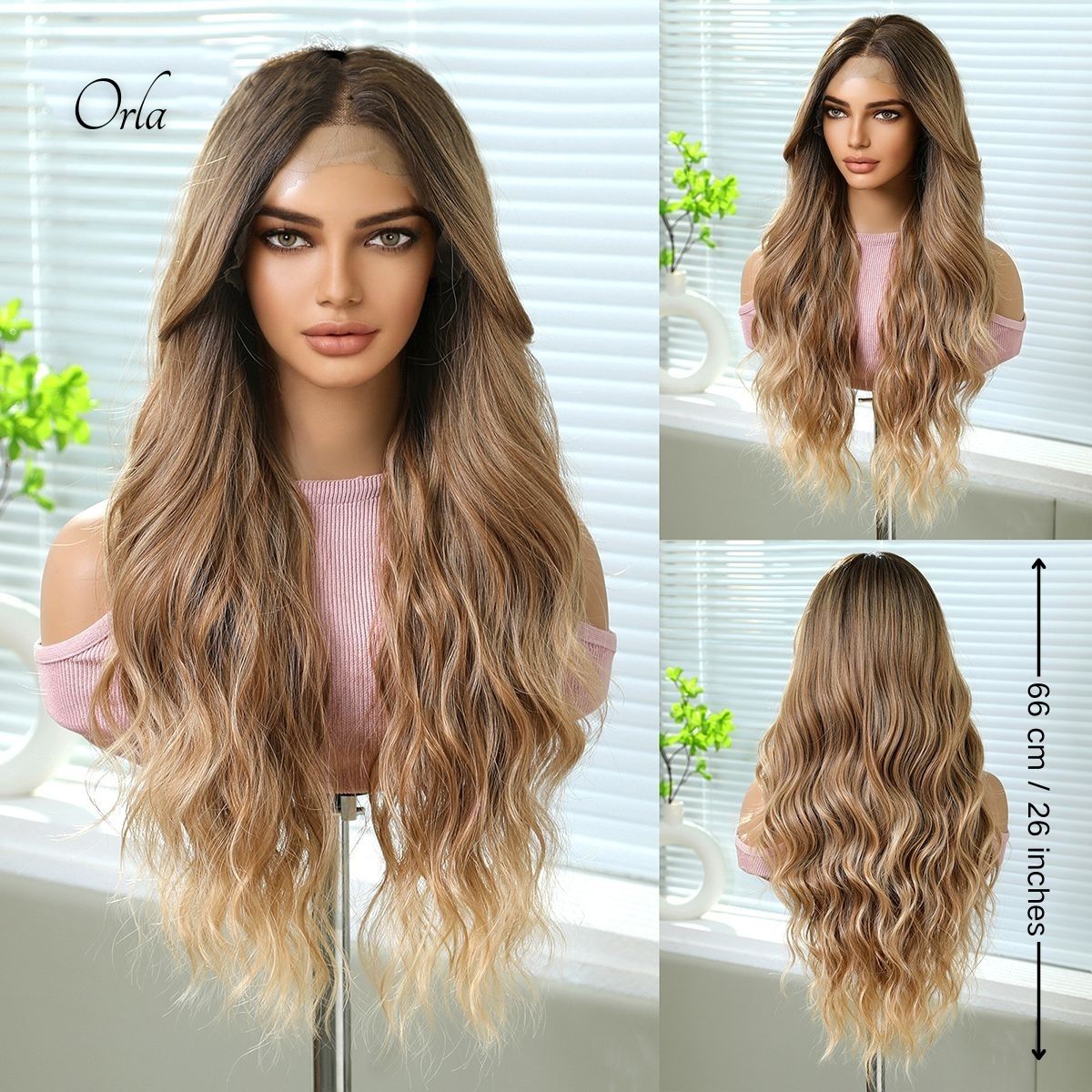 Orla | Ombré Brown Long Wavy 13*6 HD Lace Frontal Wig (Hand-Tied) 26