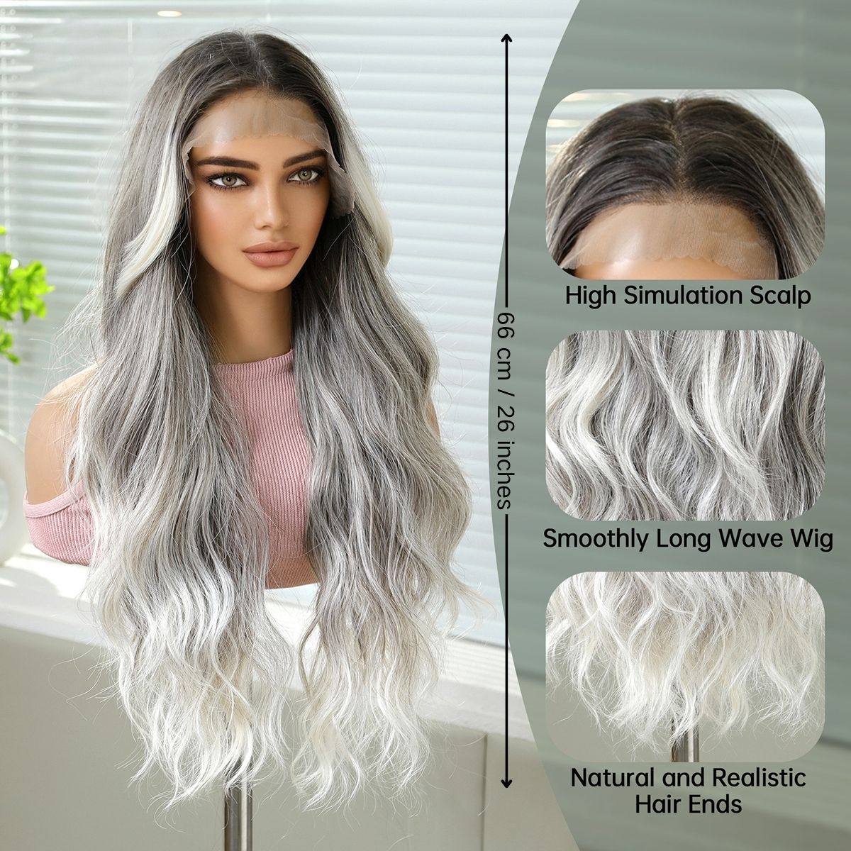 Maddison | Ombré Grey Long Wavy 13*6 HD Lace Frontal Wig (Hand-Tied)
