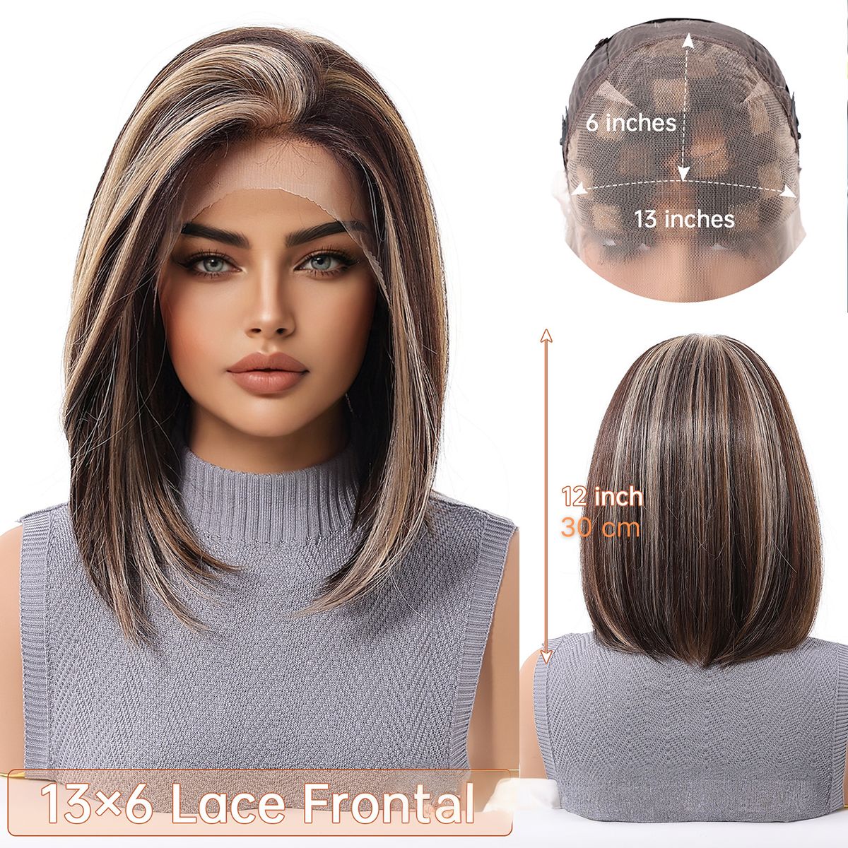 Evelyn | Ombré Brown Short 13*6 HD Lace Frontal Wig (Hand-Tied)