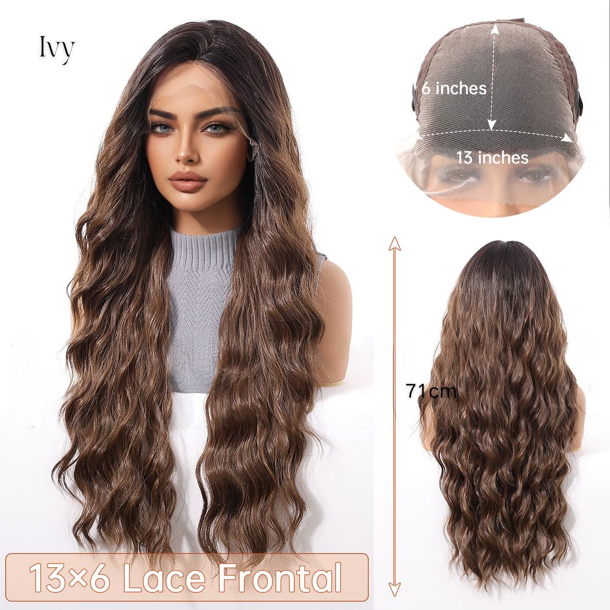 Ivy | Brown Long Wavy 13*6 HD Lace Front Wig (Hand-Tied)