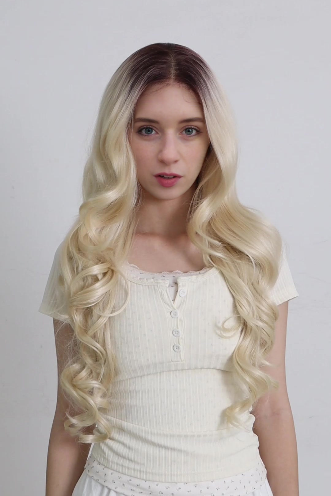 Elara — Dark Root Platinum Blonde · 26" | 13×6 Lace Front Wig