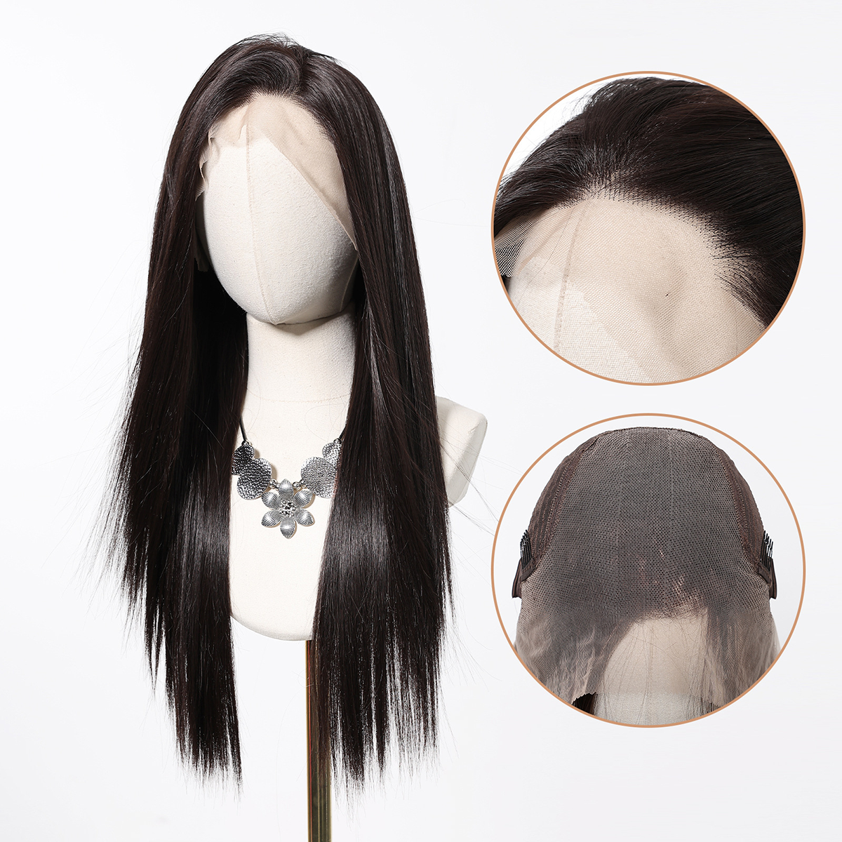 Elsie | Black Long Straight 13*6 HD Lace Frontal Wig (Hand-Tied)