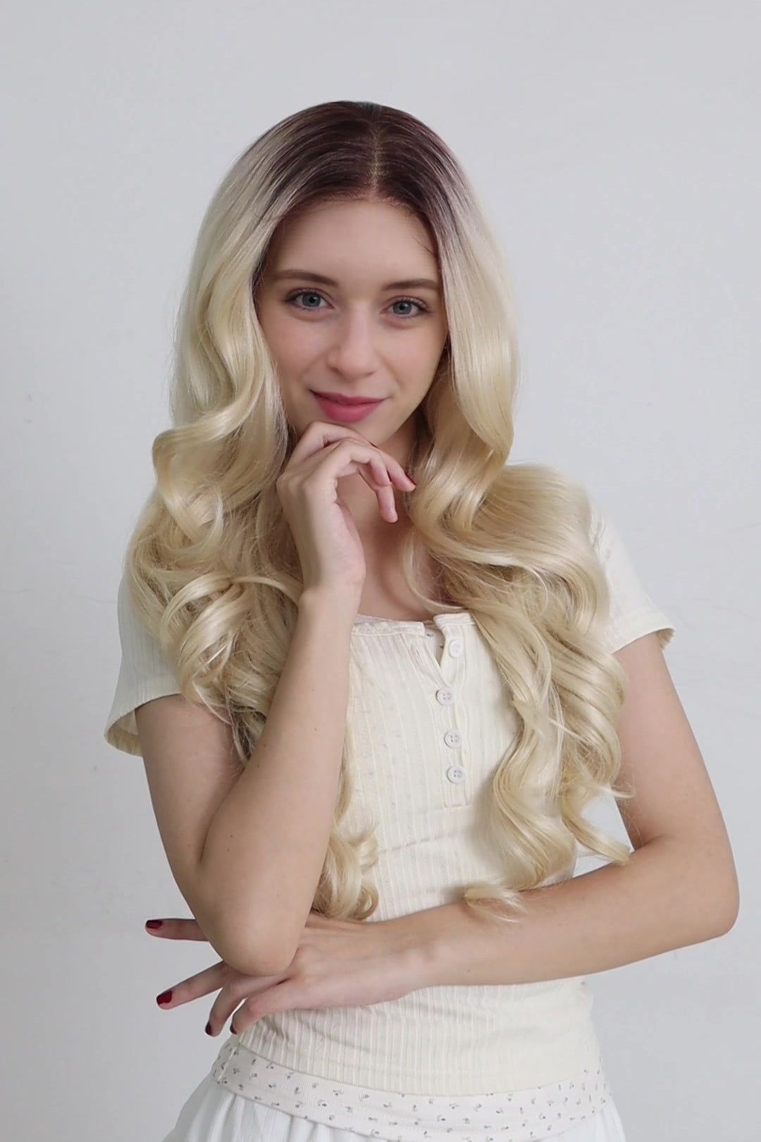 Elara — Dark Root Platinum Blonde · 26" | 13×6 Lace Front Wig