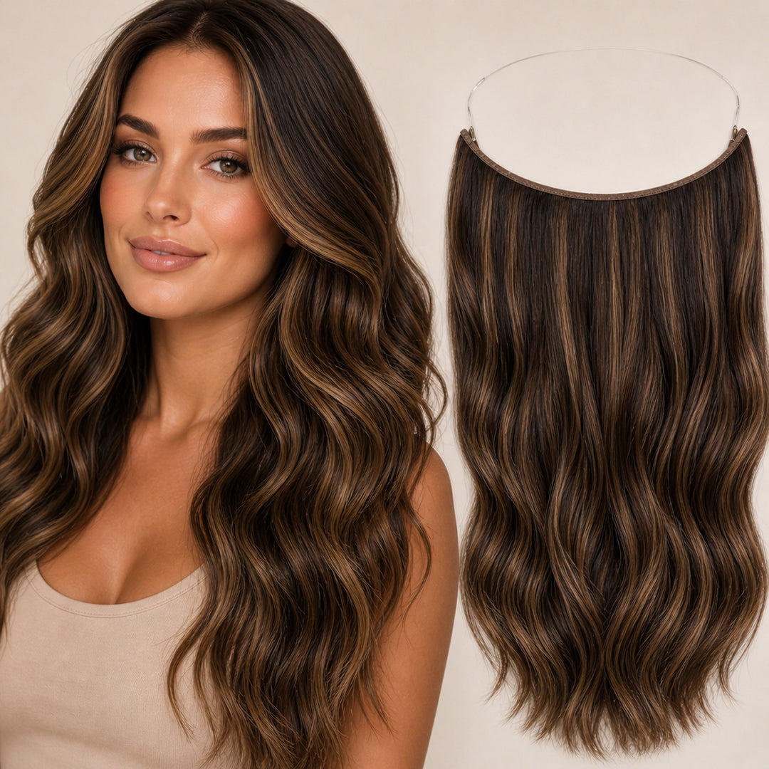 Invisible Halo Extensions, Dark Brown Caramel Highlights #2/6/27