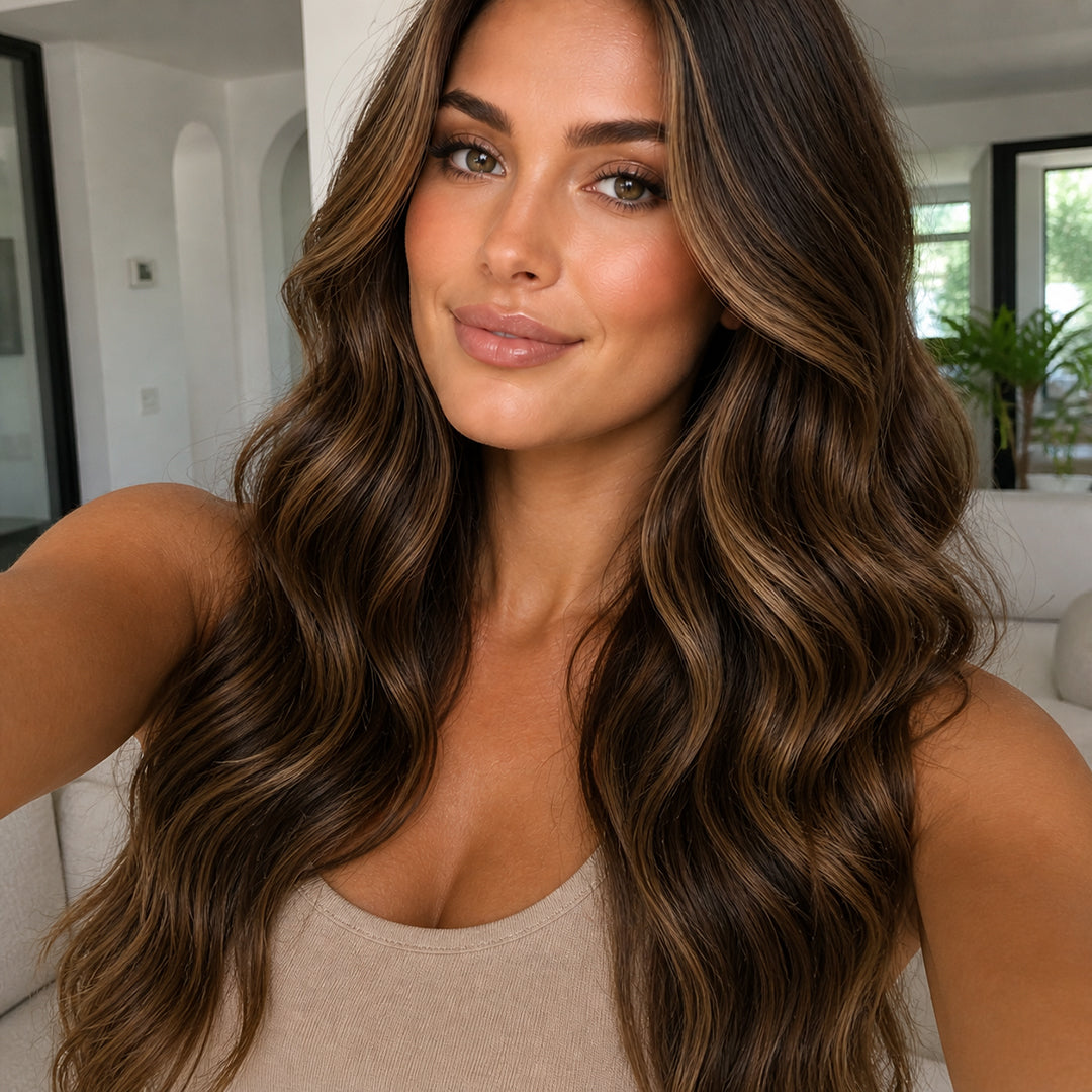 Invisible Halo Extensions, Dark Brown Caramel Highlights #2/6/27
