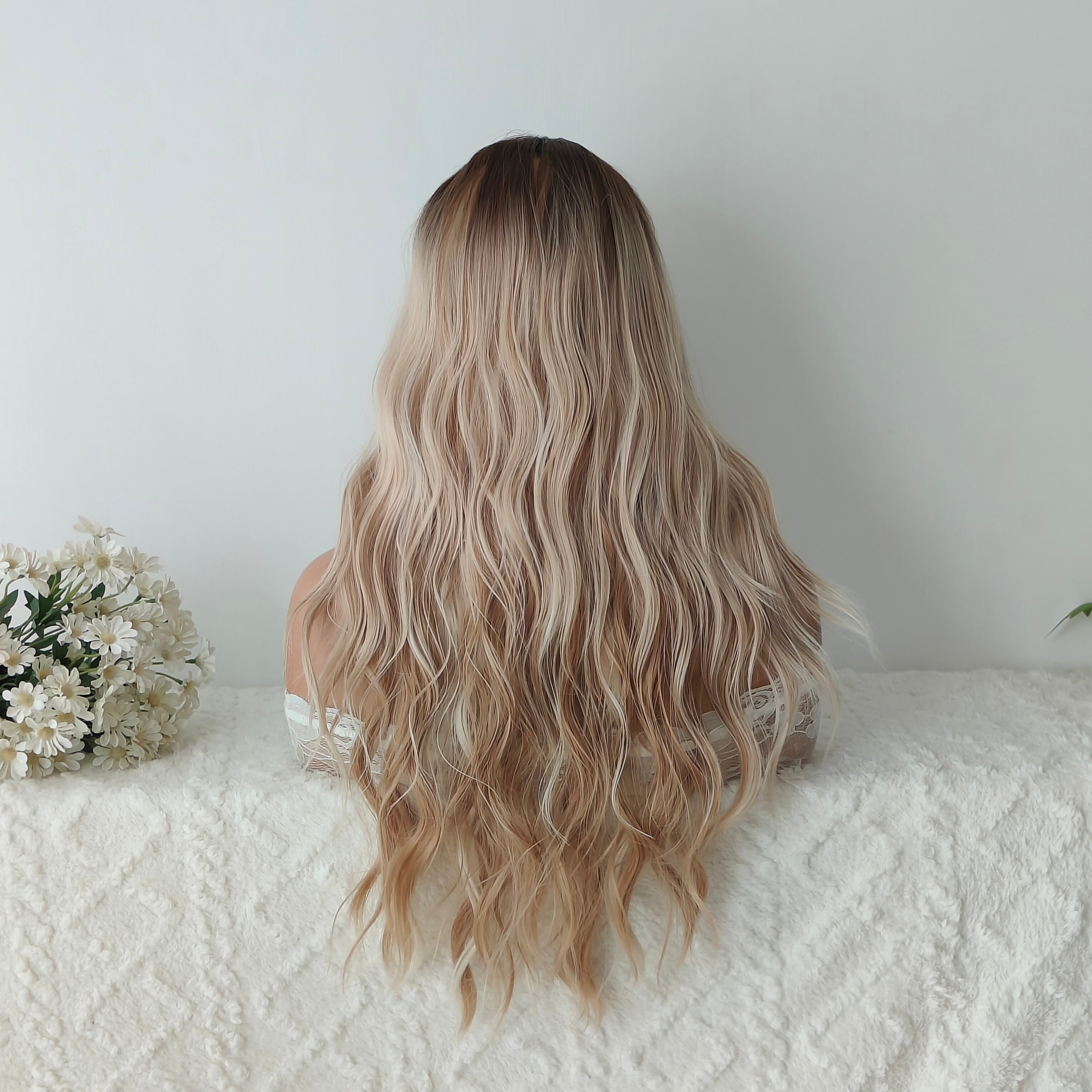 Nancy 26” Body Wave HD Lace Front Wig - Ombre White Blonde, Hand-Tied Monofilament Top