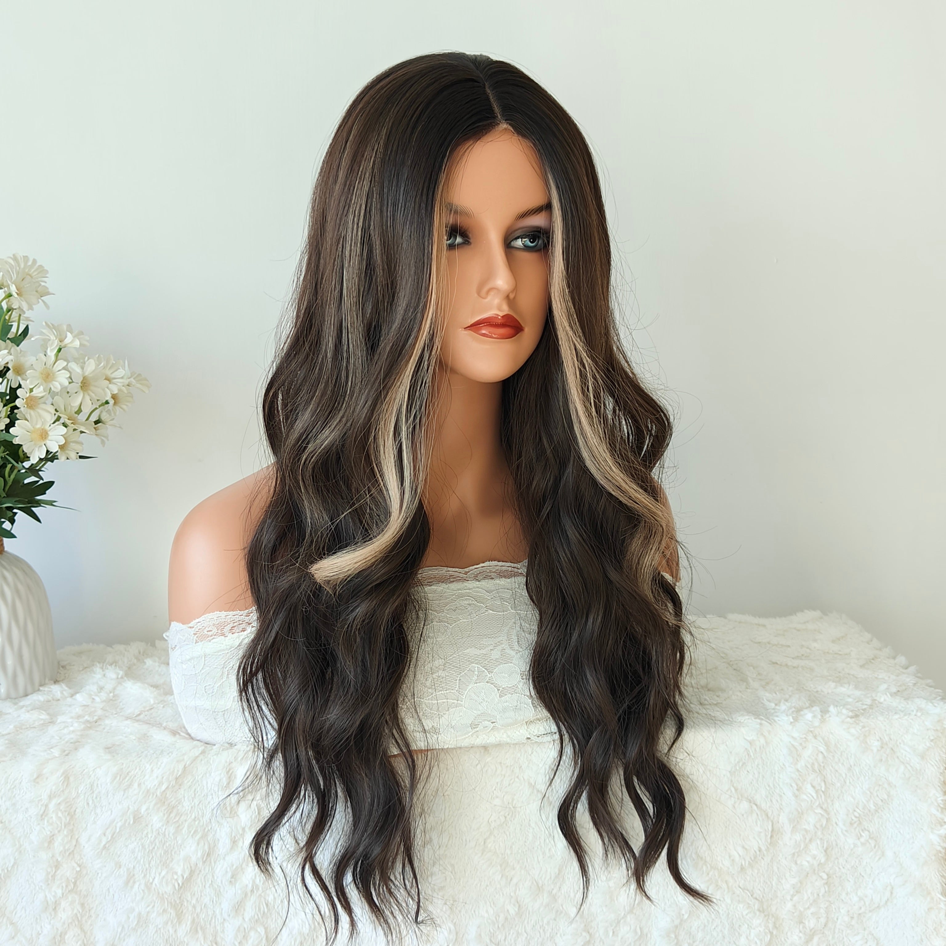 Brown Wavy Long Wig Without Bangs