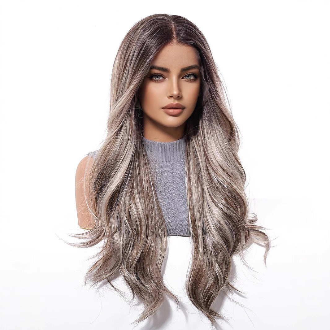 Ella | Ombré Grey Long Wavy 13*6 HD Lace Frontal Wig (Hand-Tied)