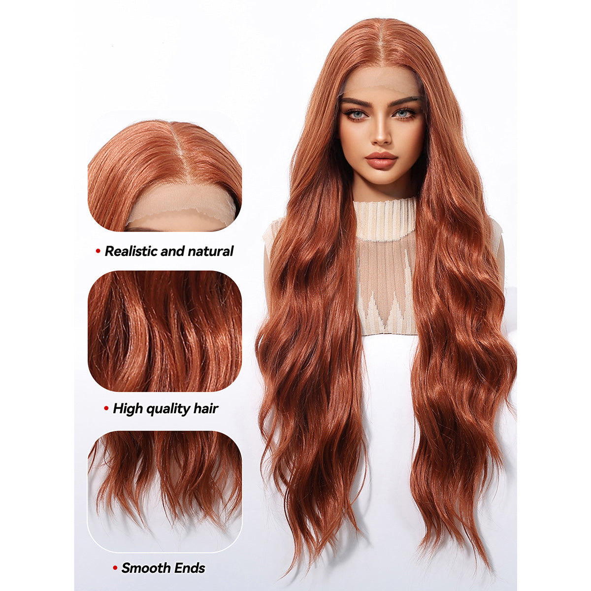 Willow | Ginger Long Wavy 13*6 HD Lace Frontal Wig (Hand-Tied)