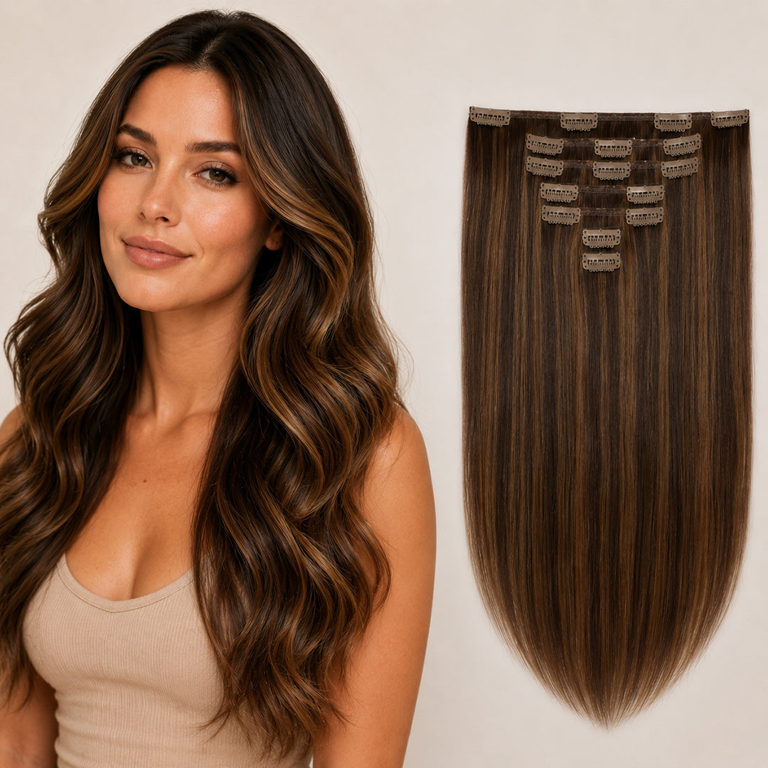 Seamless Clip-Ins, Chocolate Brown Caramel Balayage #4/27