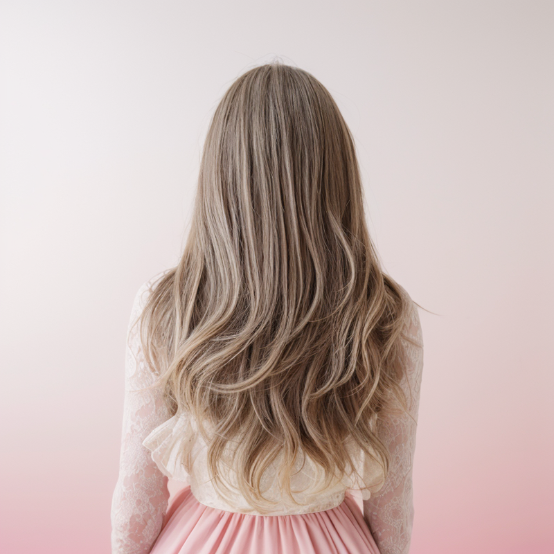 Brown Long Wig with Curtain Bangs