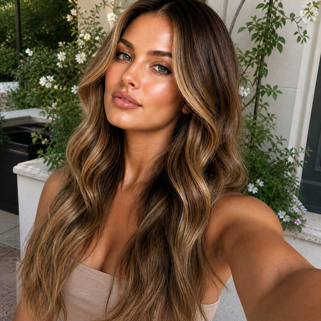 Seamless Clip-Ins, Chestnut Brown Honey Balayage #6/27