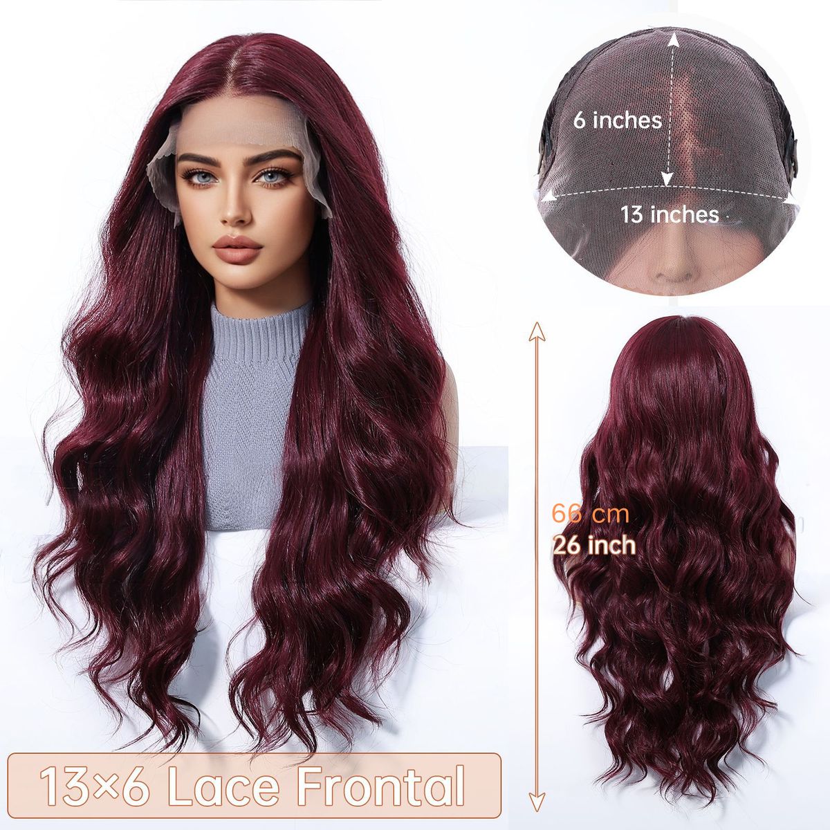 Ruby | Red Long Wavy 13*6 HD Lace Frontal Wig (Hand-Tied)