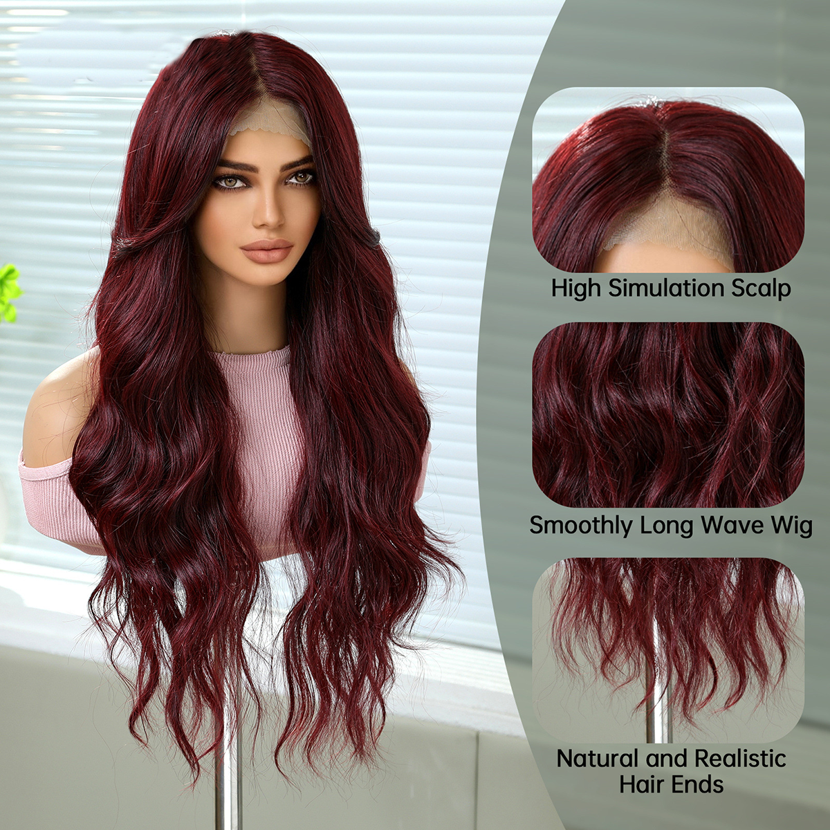 Rose | Red Long Wavy 13*6 HD Lace Frontal Wig (Hand-Tied)