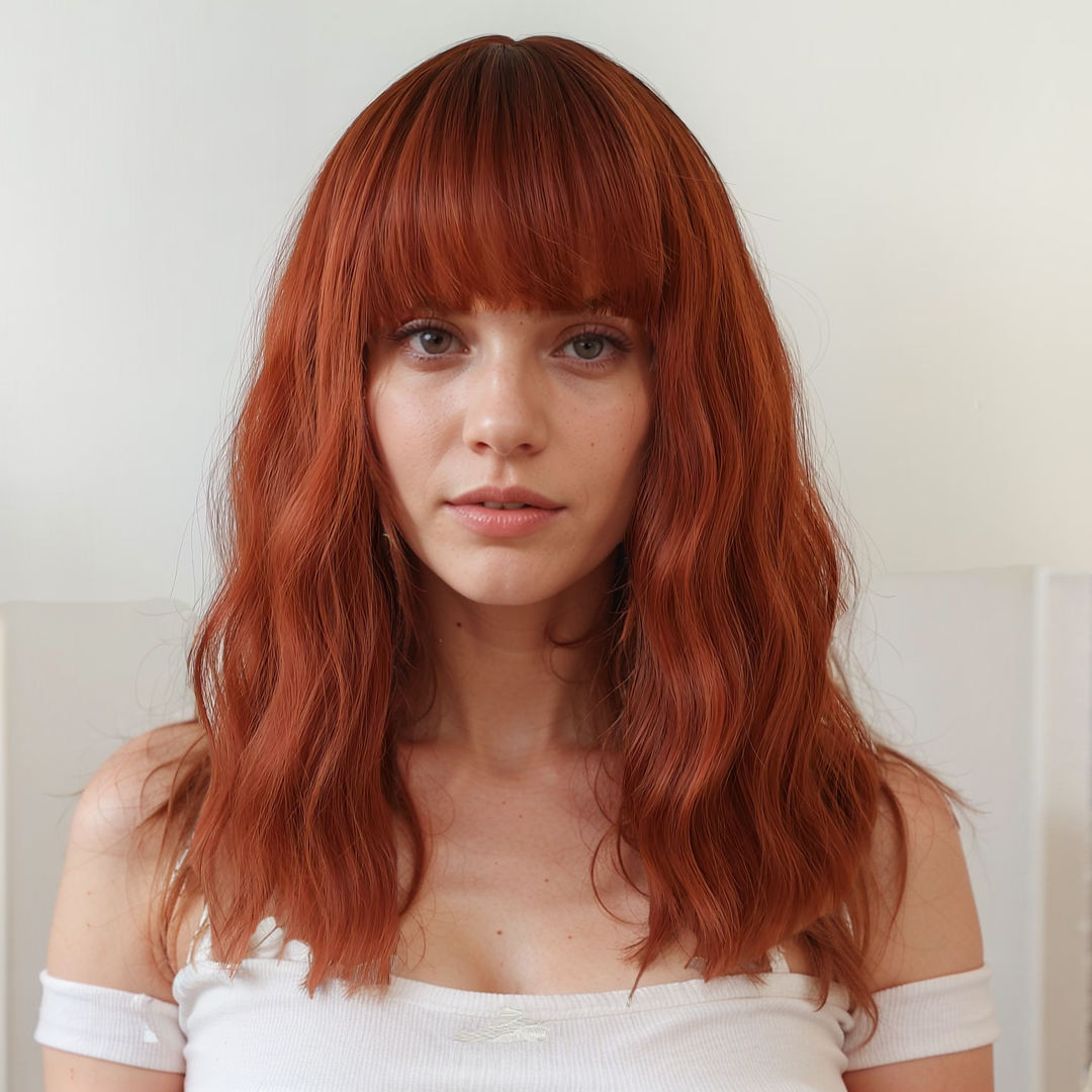 Madison Red Brown Short Wavy Wig with Bangs