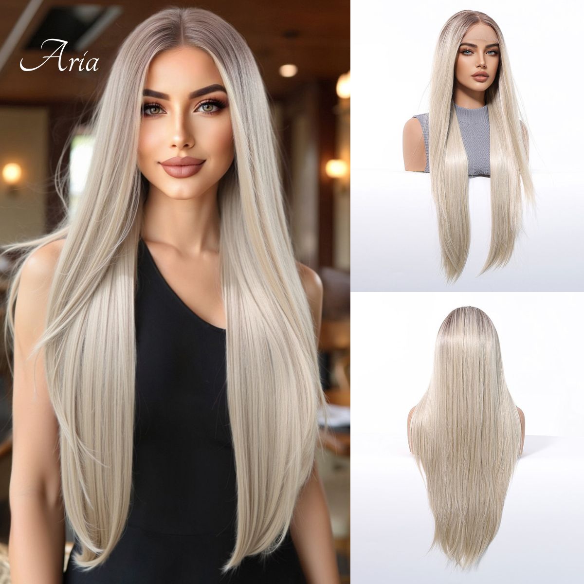 Aria | White Blonde Long Straight 13*6 HD Lace Frontal Wig (Hand-Tied)