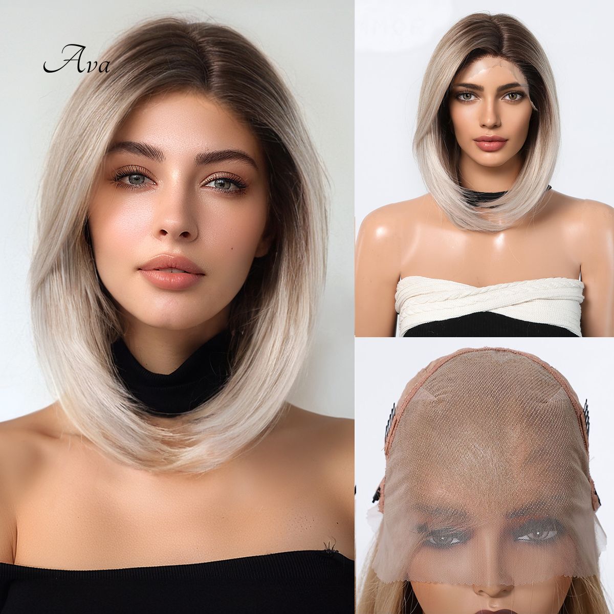Ava | Ombré Blonde Short 13*6 HD Lace Frontal Wig (Hand-Tied)
