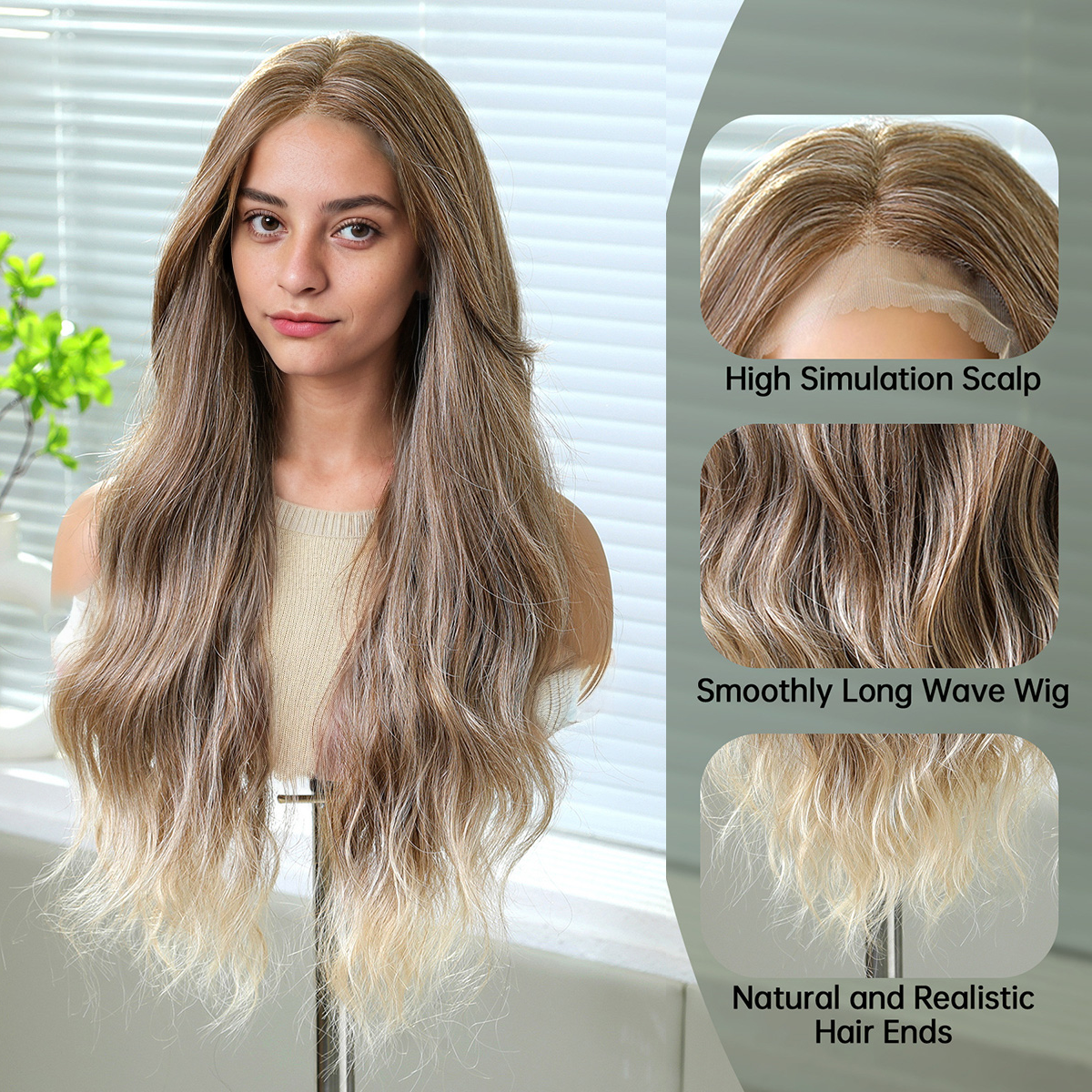 Body Wave HD Lace Front Wig - Ombre Brown and White Blonde, 100% Hand-Tied Mono Top, 28 Inch (71cm)
