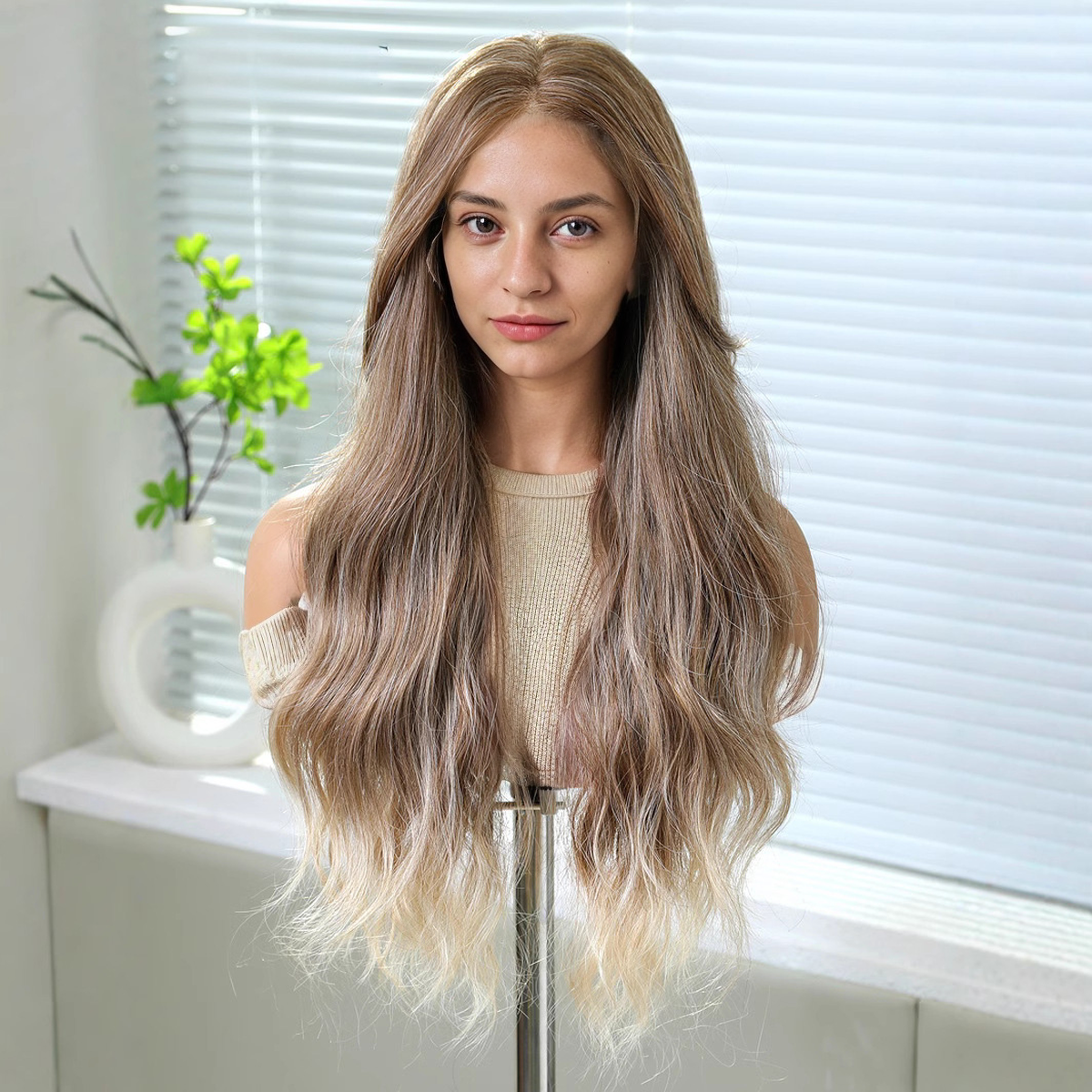Body Wave HD Lace Front Wig - Ombre Brown and White Blonde, 100% Hand-Tied Mono Top, 28 Inch (71cm)