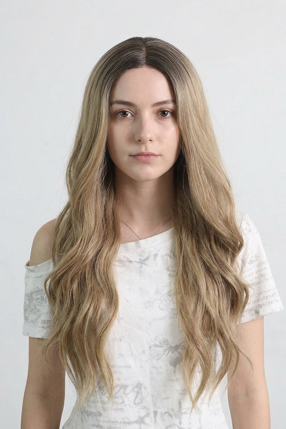 Soft Blonde Long Wavy Wig with Middle Part