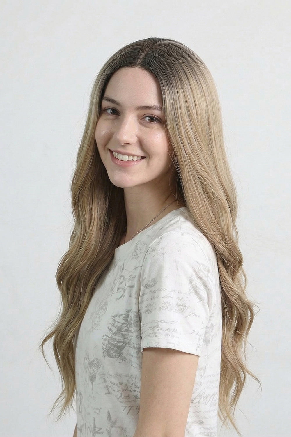 Soft Blonde Long Wavy Wig with Middle Part