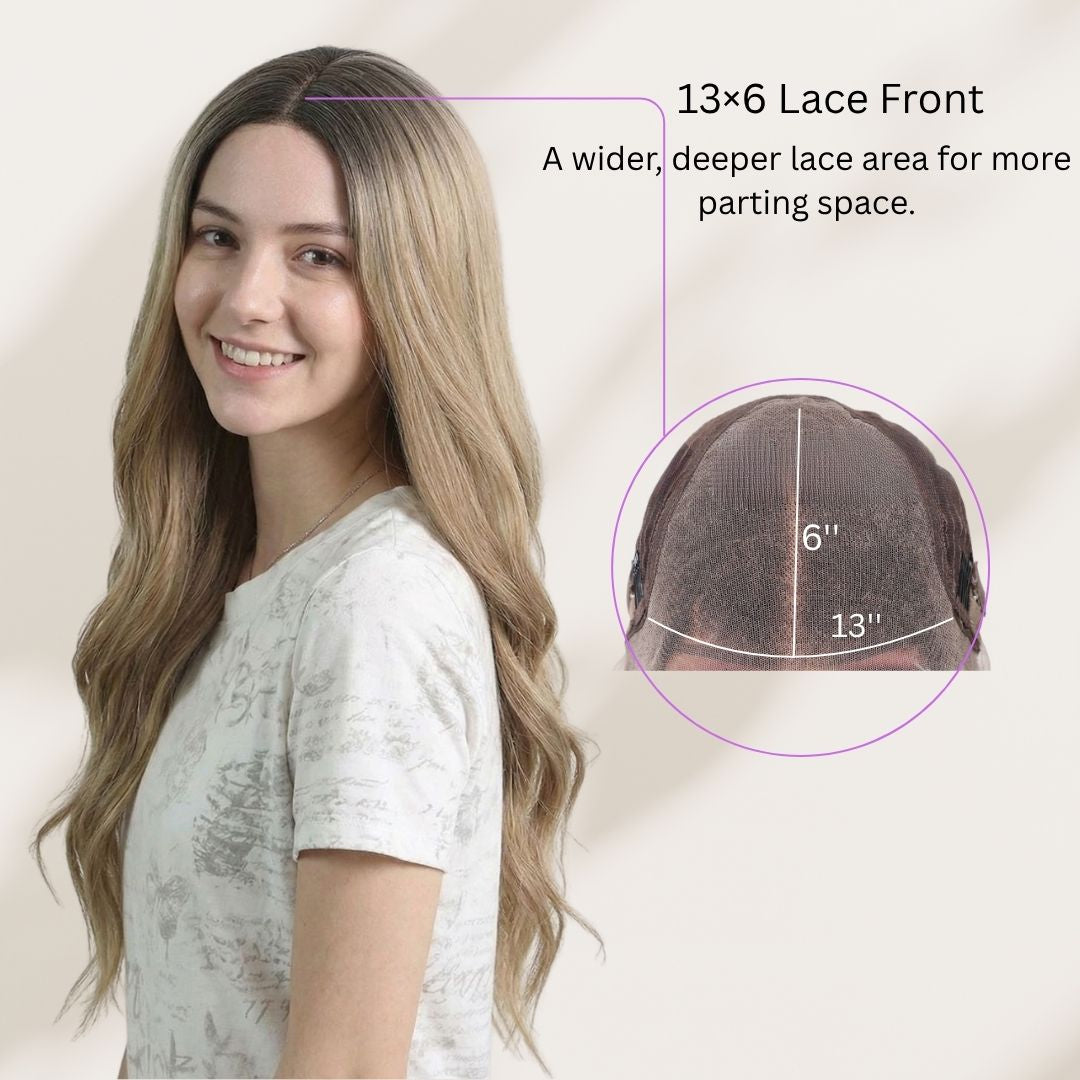 Soft Blonde Long Wavy Wig with Middle T Part