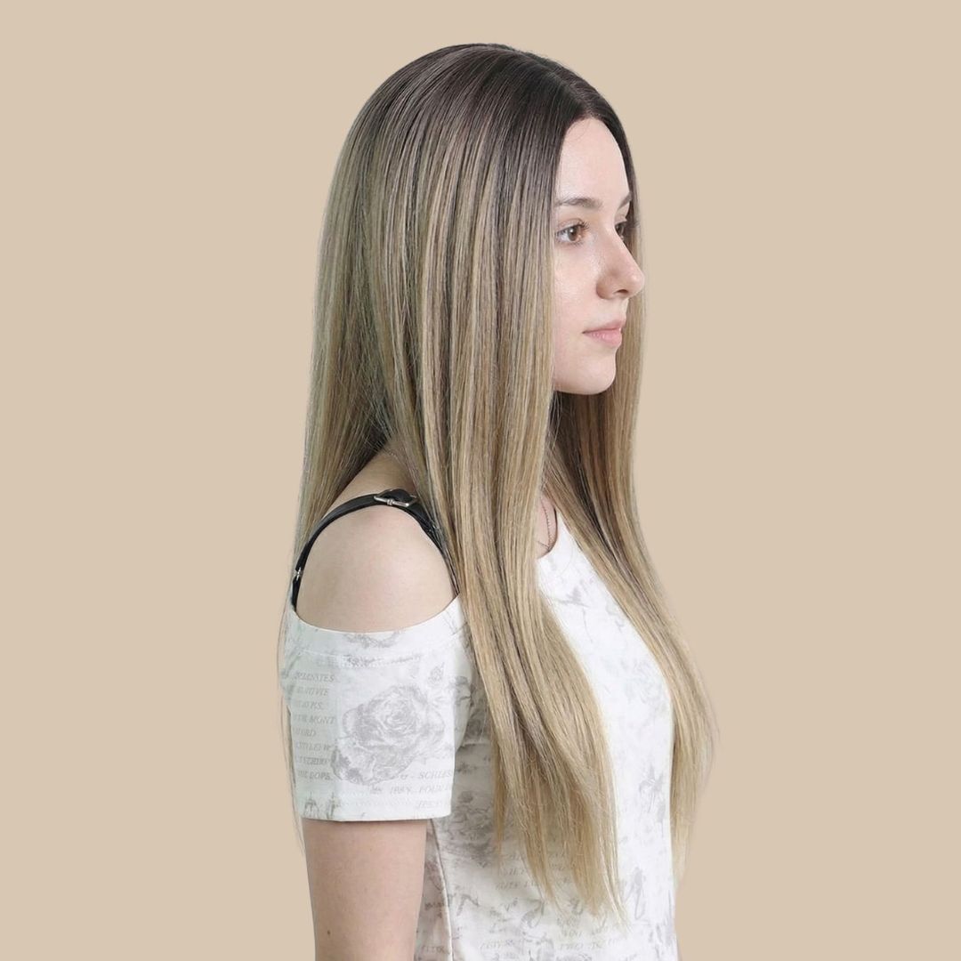 Ash Blonde Balayage Long Straight Wig T-PART